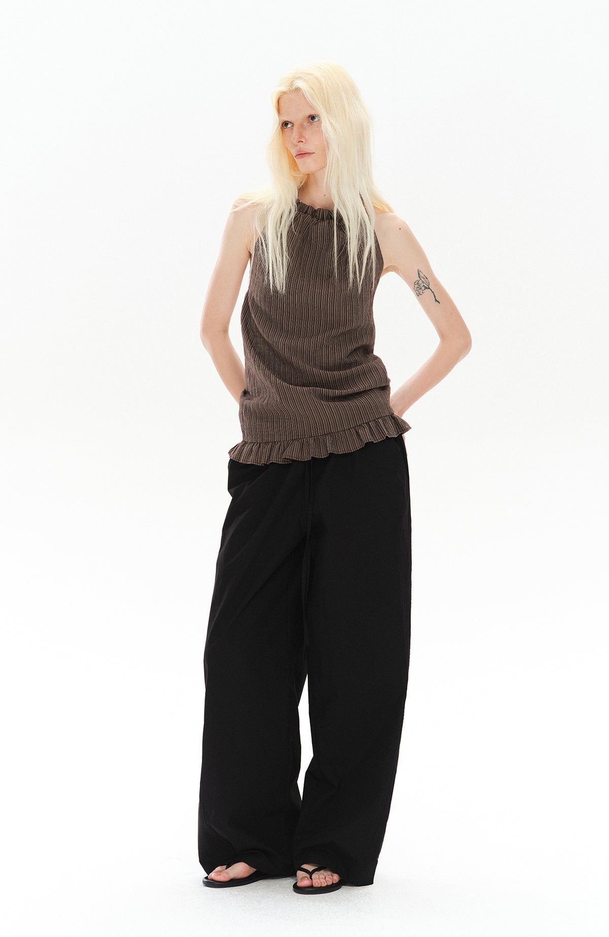 COSTUSTOOT Striped Spliced Wide-Leg Parachute Pants
