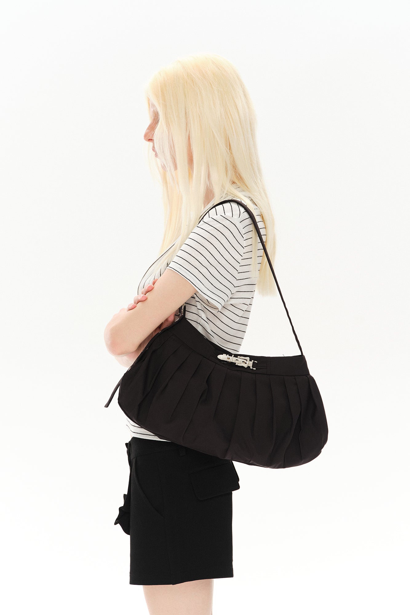 COSTUSTOOT Pleated Buckle Shoulder Bag