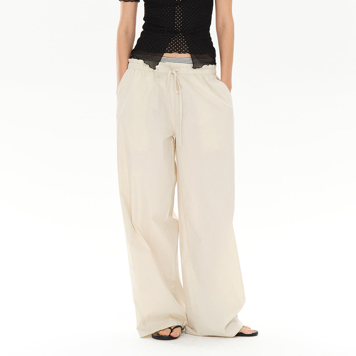 COSTUSTOOT Striped Spliced Wide-Leg Parachute Pants