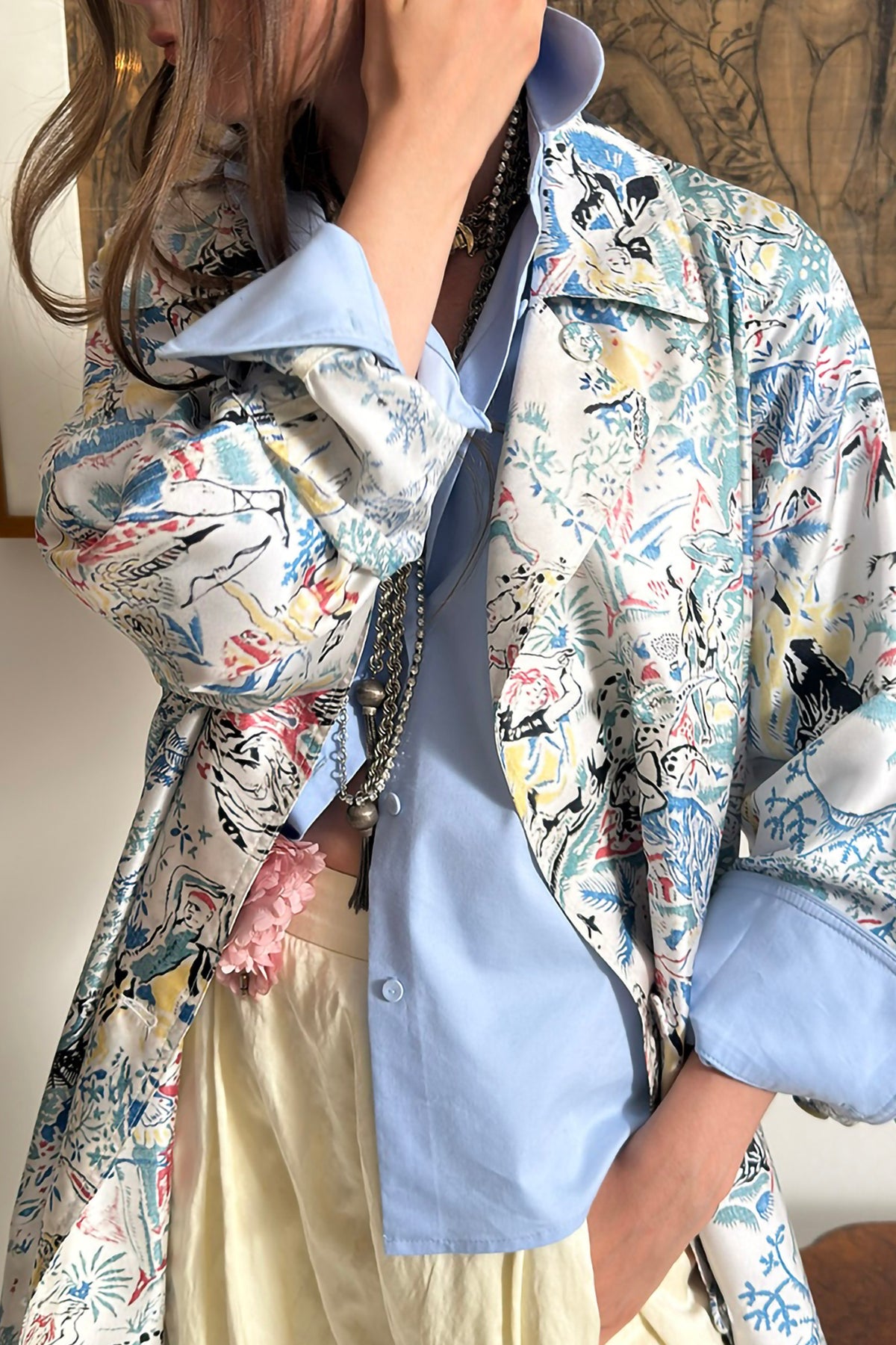 WINGFREE Silk-Blended Double-Breasted Oversized Coat