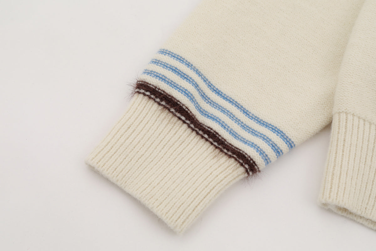 FREE CENTER Retro Fair Isle Detachable Collar Hooded Cardigan