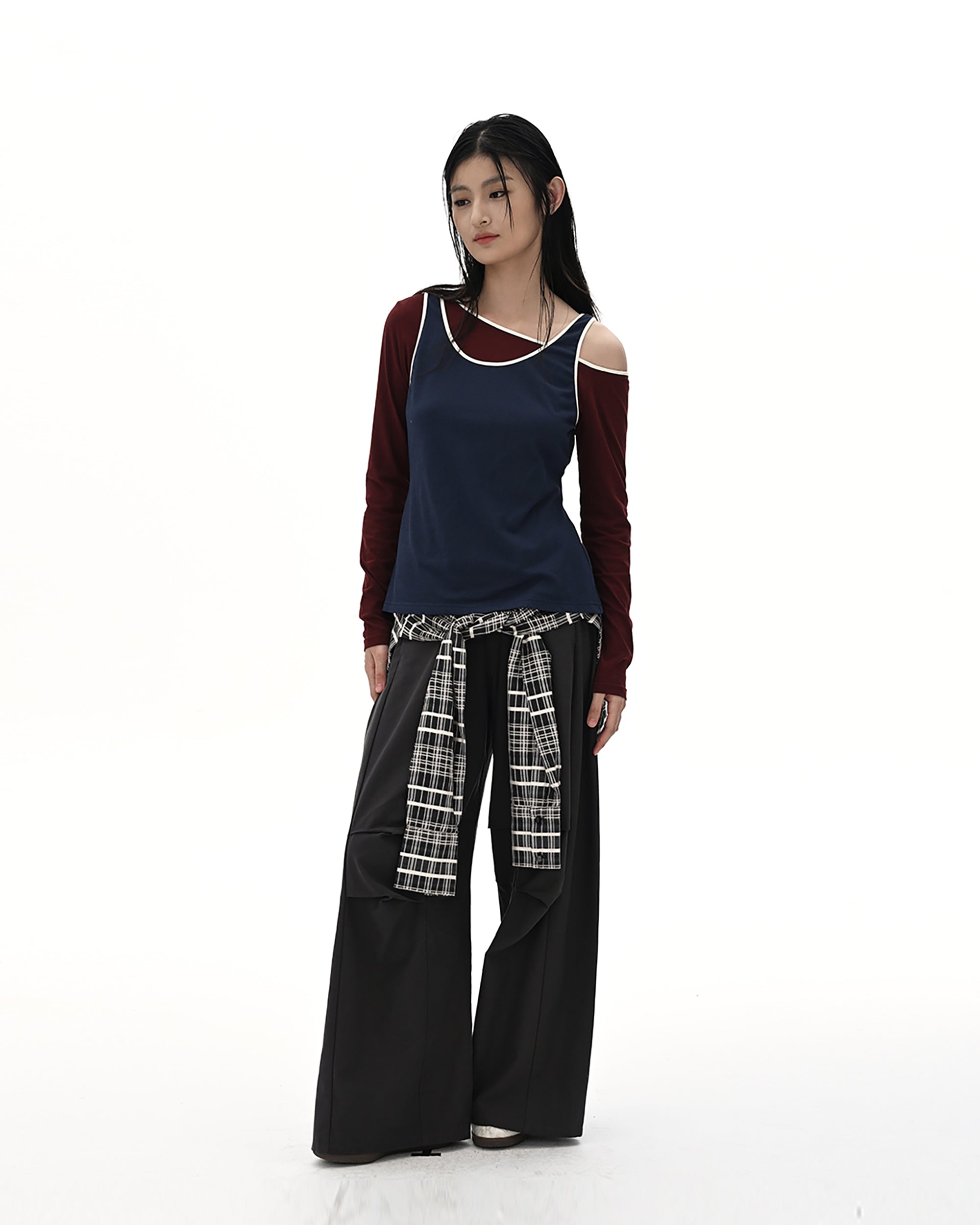 NOESE Detachable Plaid Drape Cargo Pants
