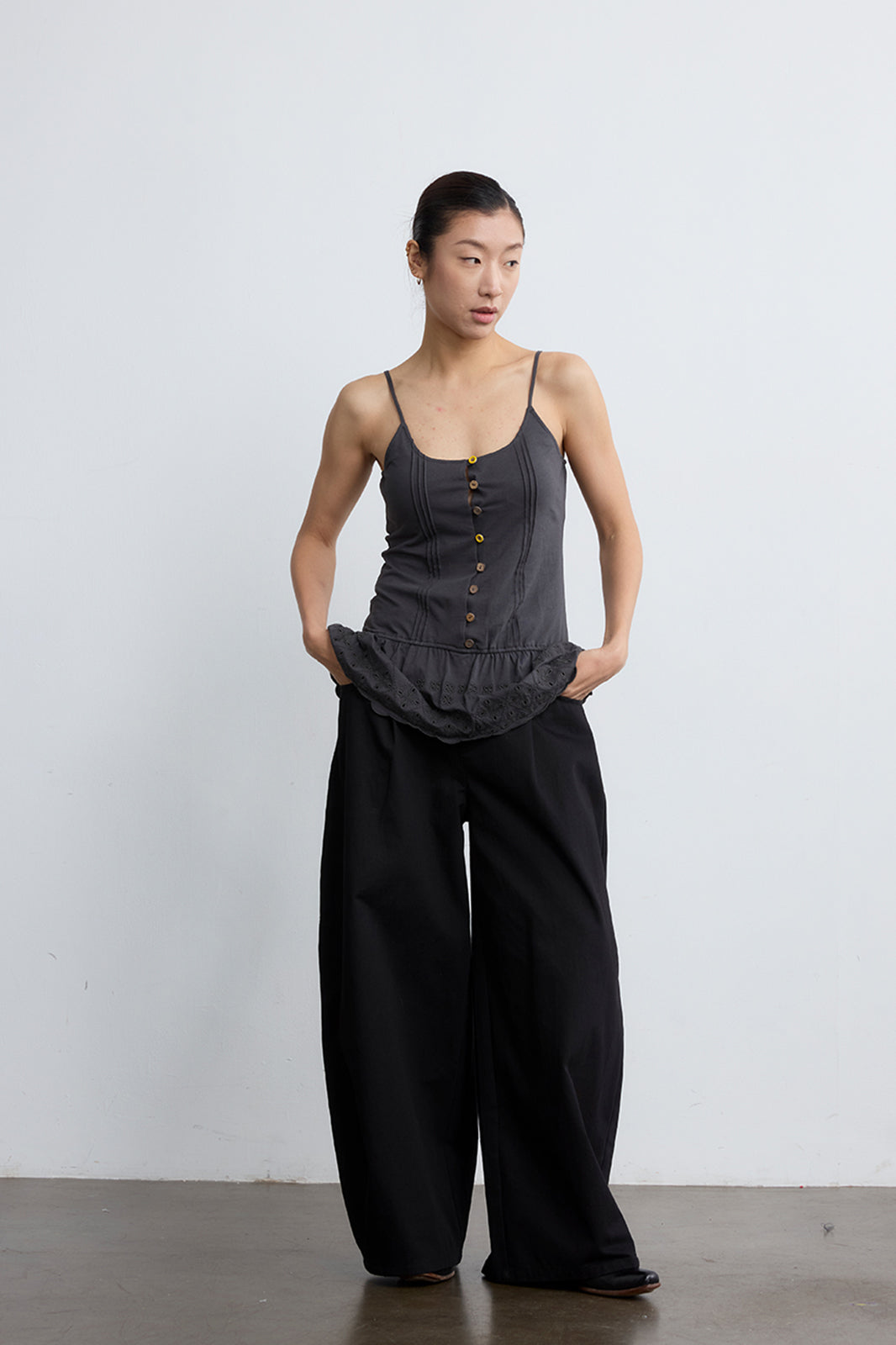 NOESE Button Eyelet Peplum Cami Top