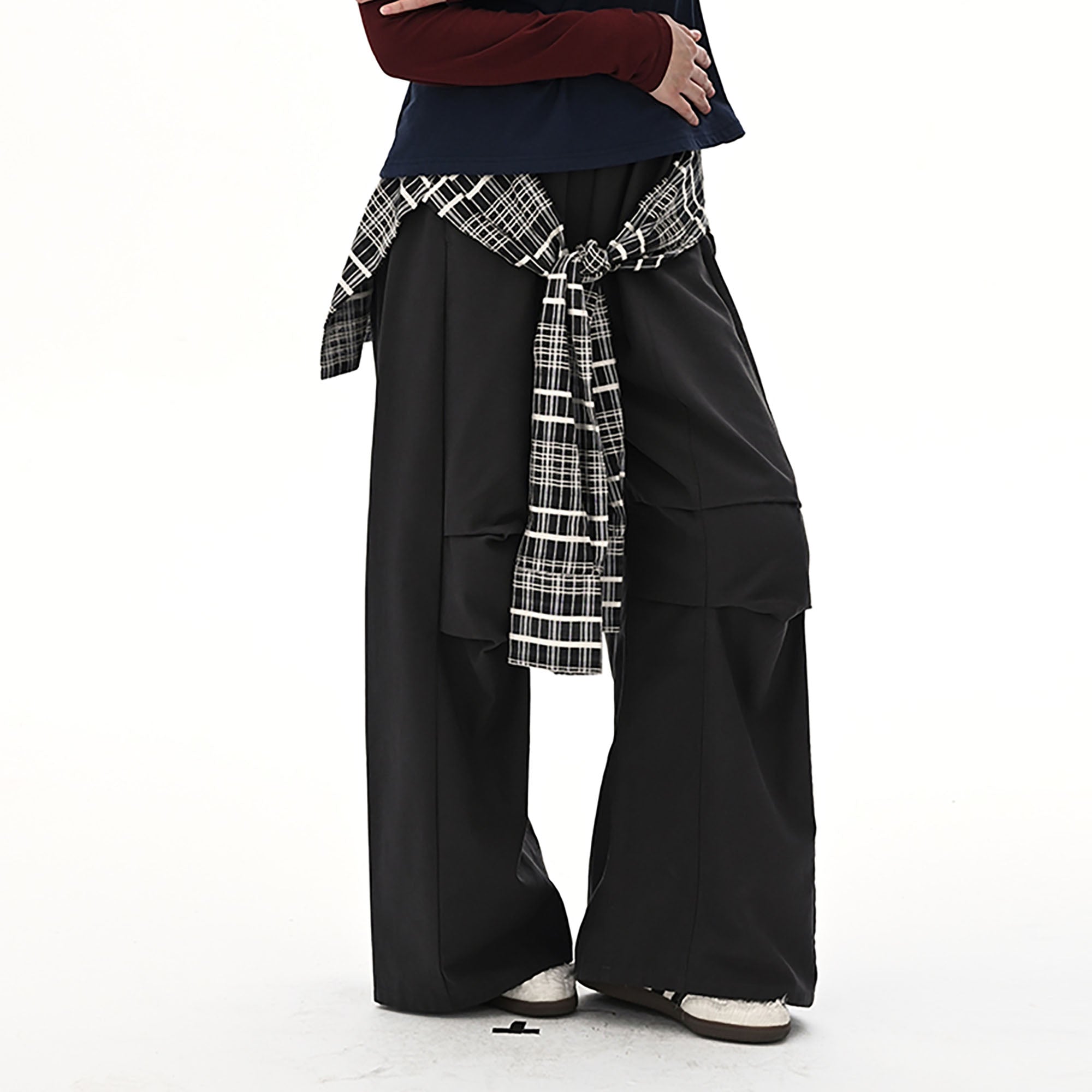 NOESE Detachable Plaid Drape Cargo Pants