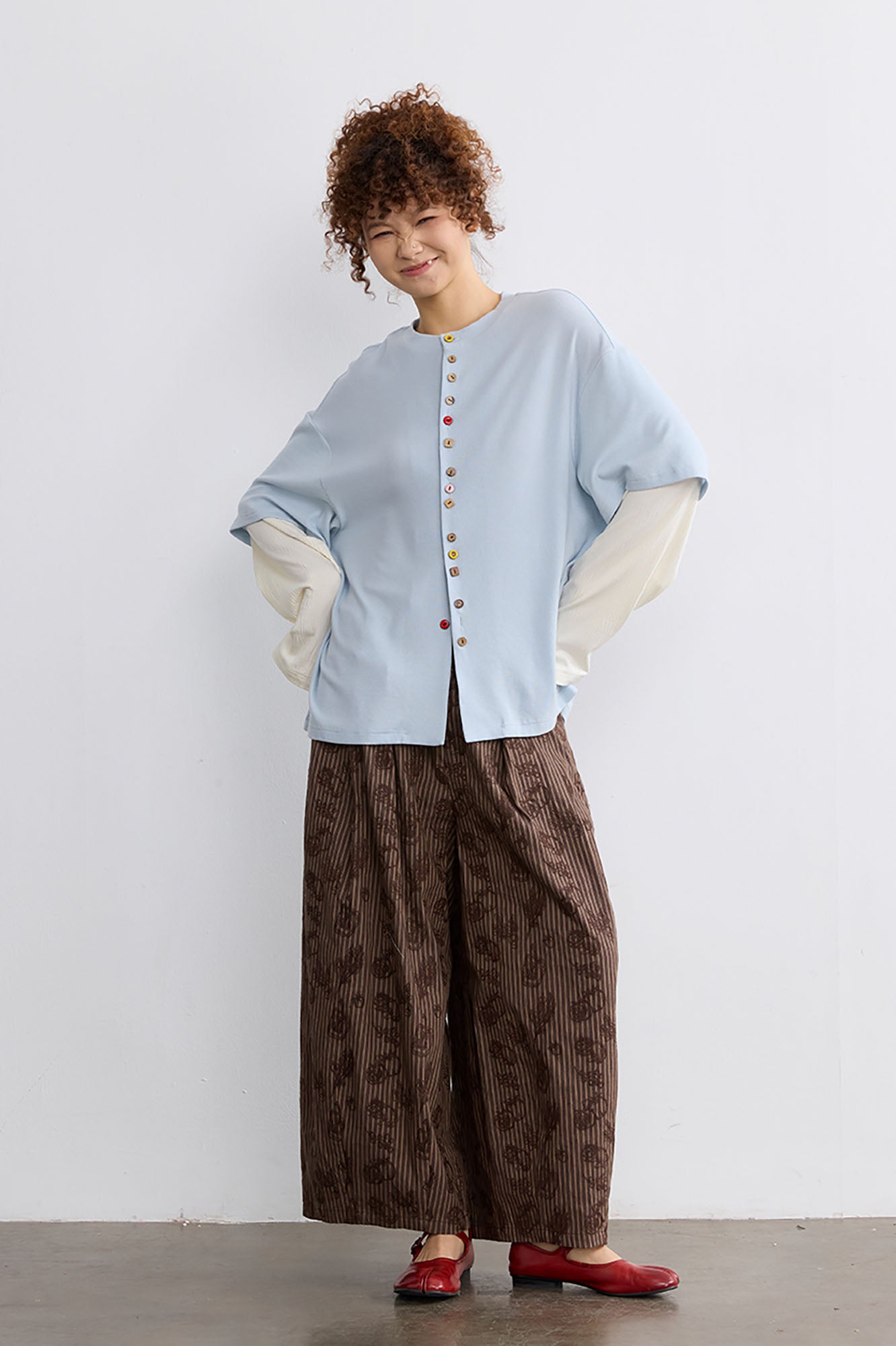 NOESE Layered Mixed-Button Long-Sleeve Tee