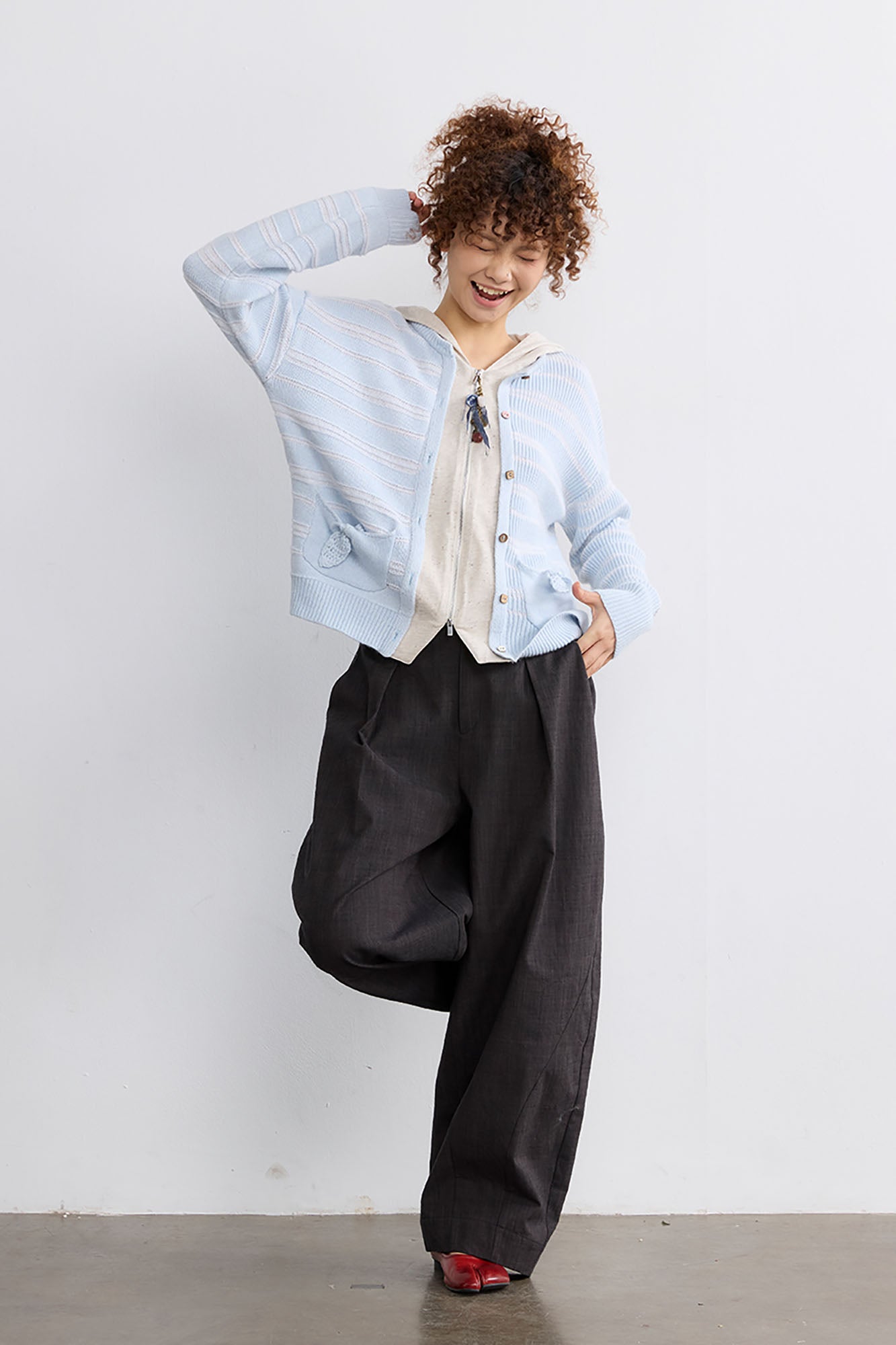 NOESE Faux Layered Hooded Cardigan