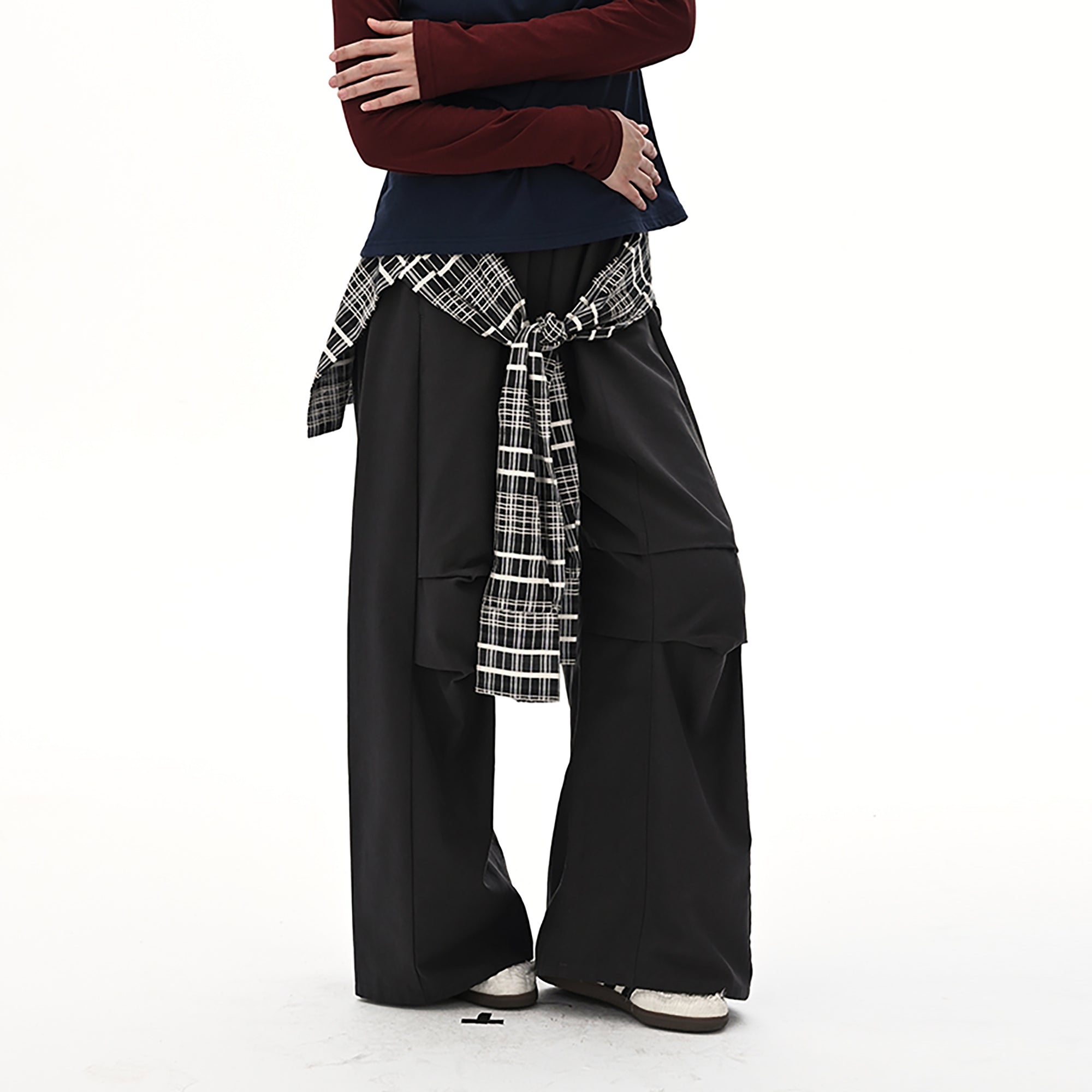 NOESE Detachable Plaid Drape Cargo Pants