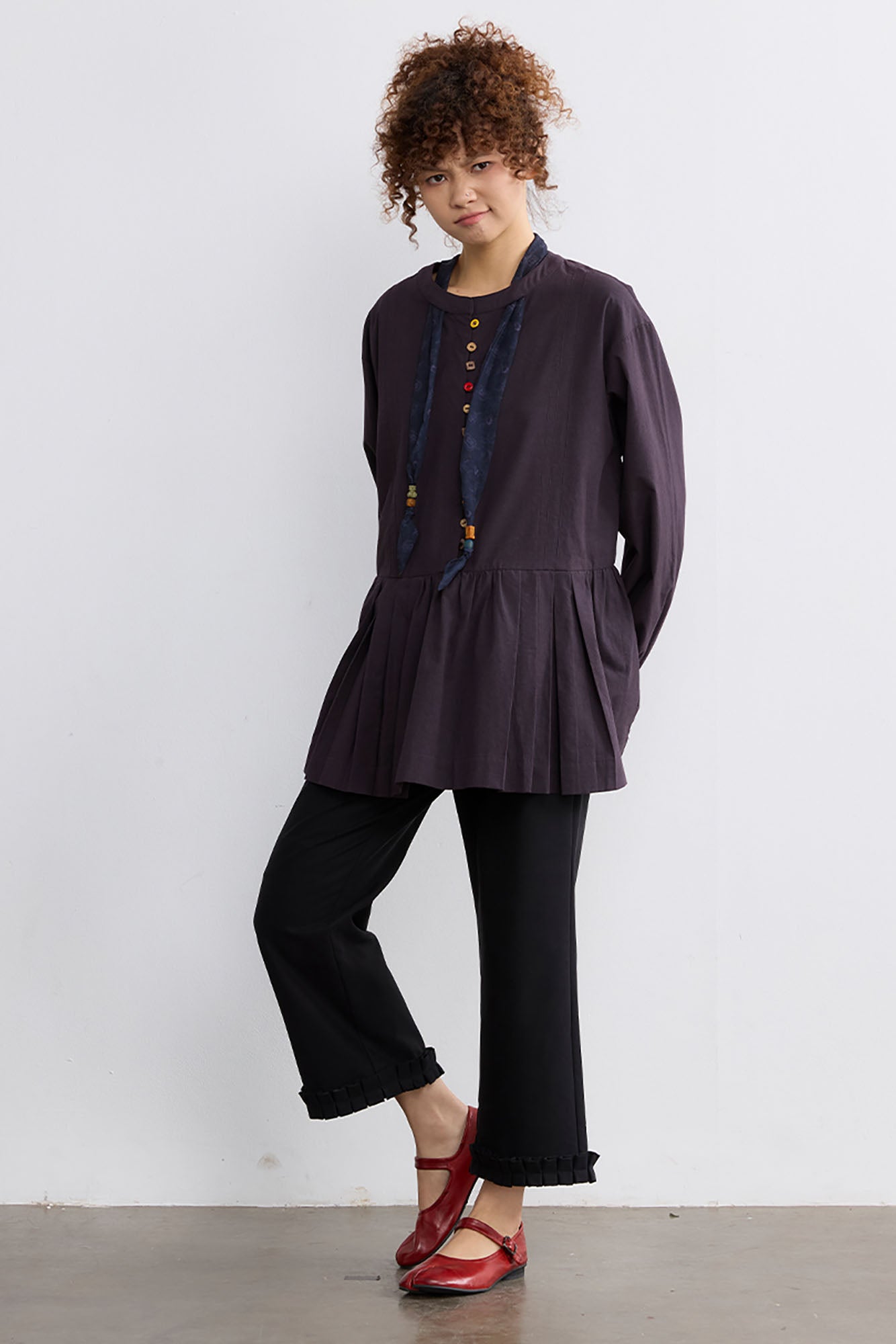NOESE Dark Plaid Sash-Tie Pants