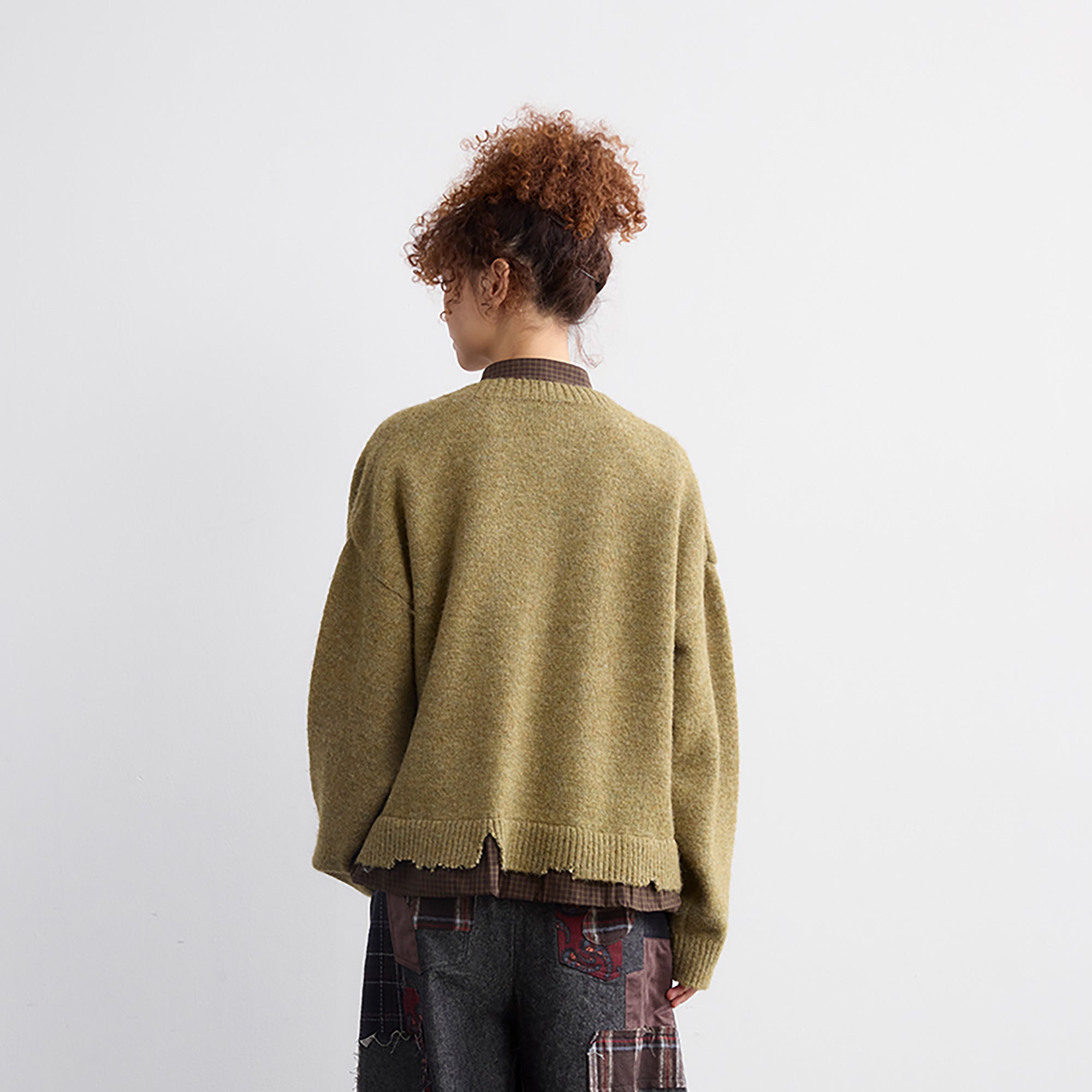 NOESE Faux Layer Checked Felt Patchwork Cardigan