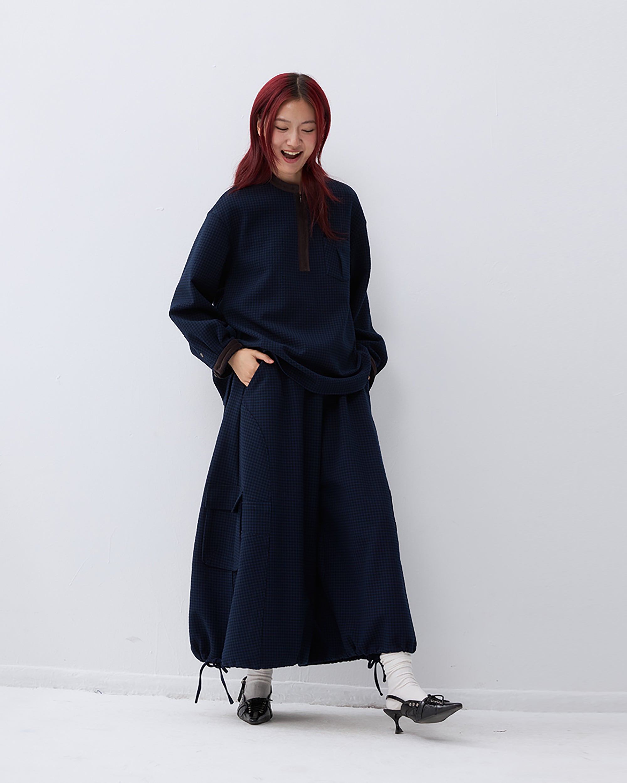 NOESE Retro Check Wool-Blend Cropped Skirt Pants