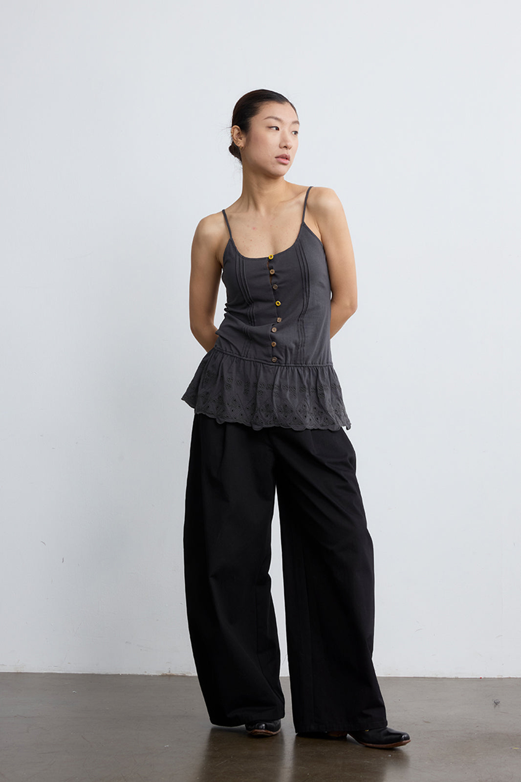 NOESE Button Eyelet Peplum Cami Top