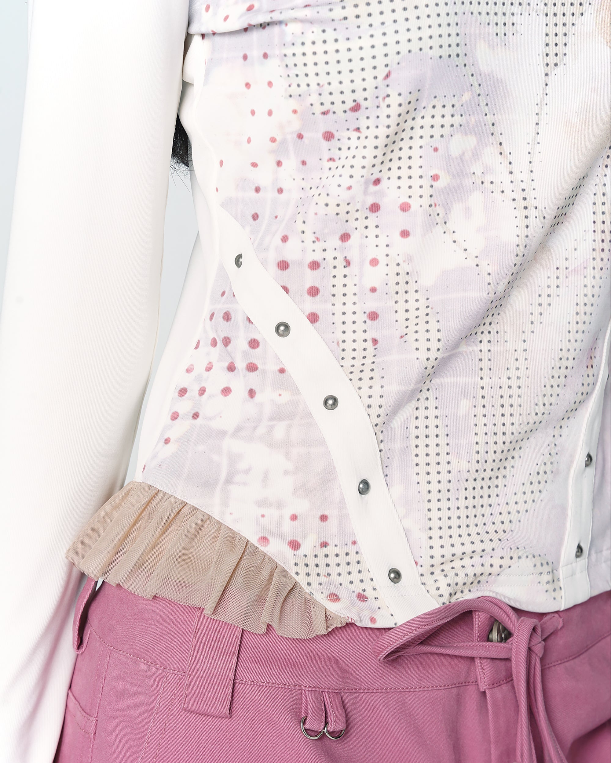 CONFUN Floral Full-Print Rivet Long-Sleeve Tee