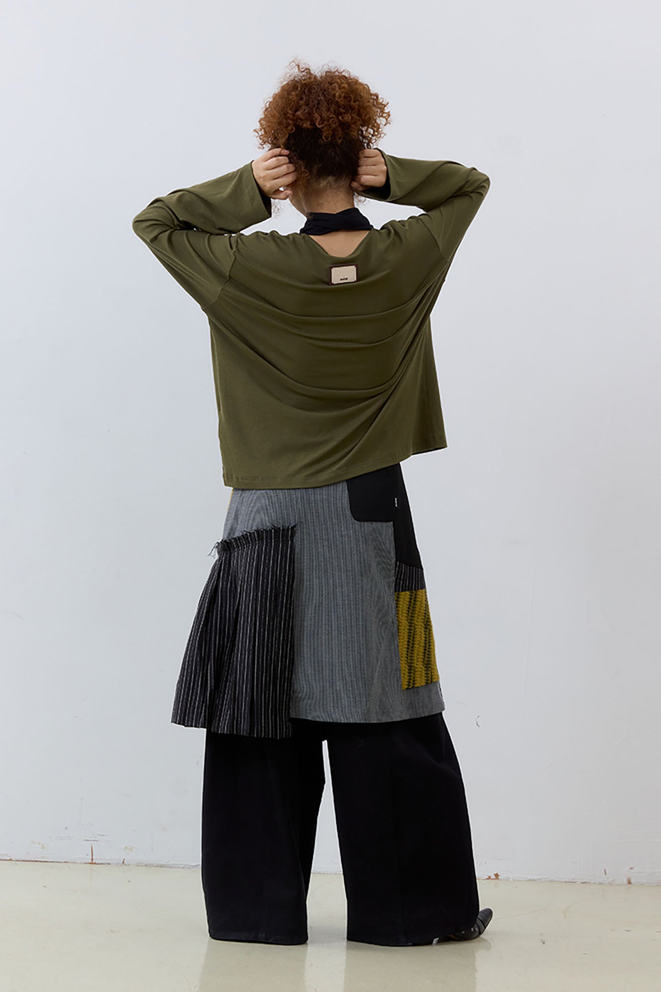 NOESE Asymmetrical Contrast Patchwork Skirt