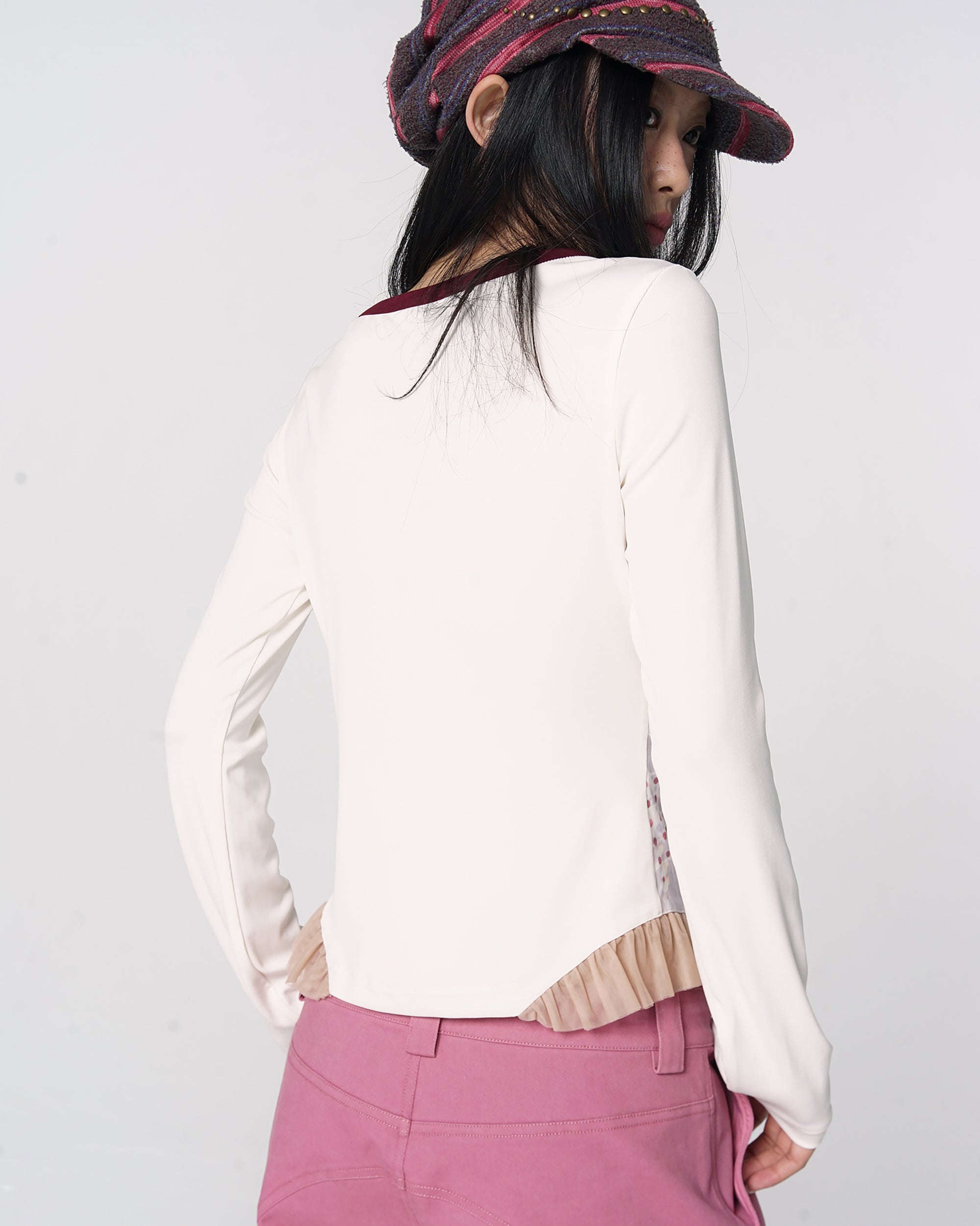 CONFUN Floral Full-Print Rivet Long-Sleeve Tee