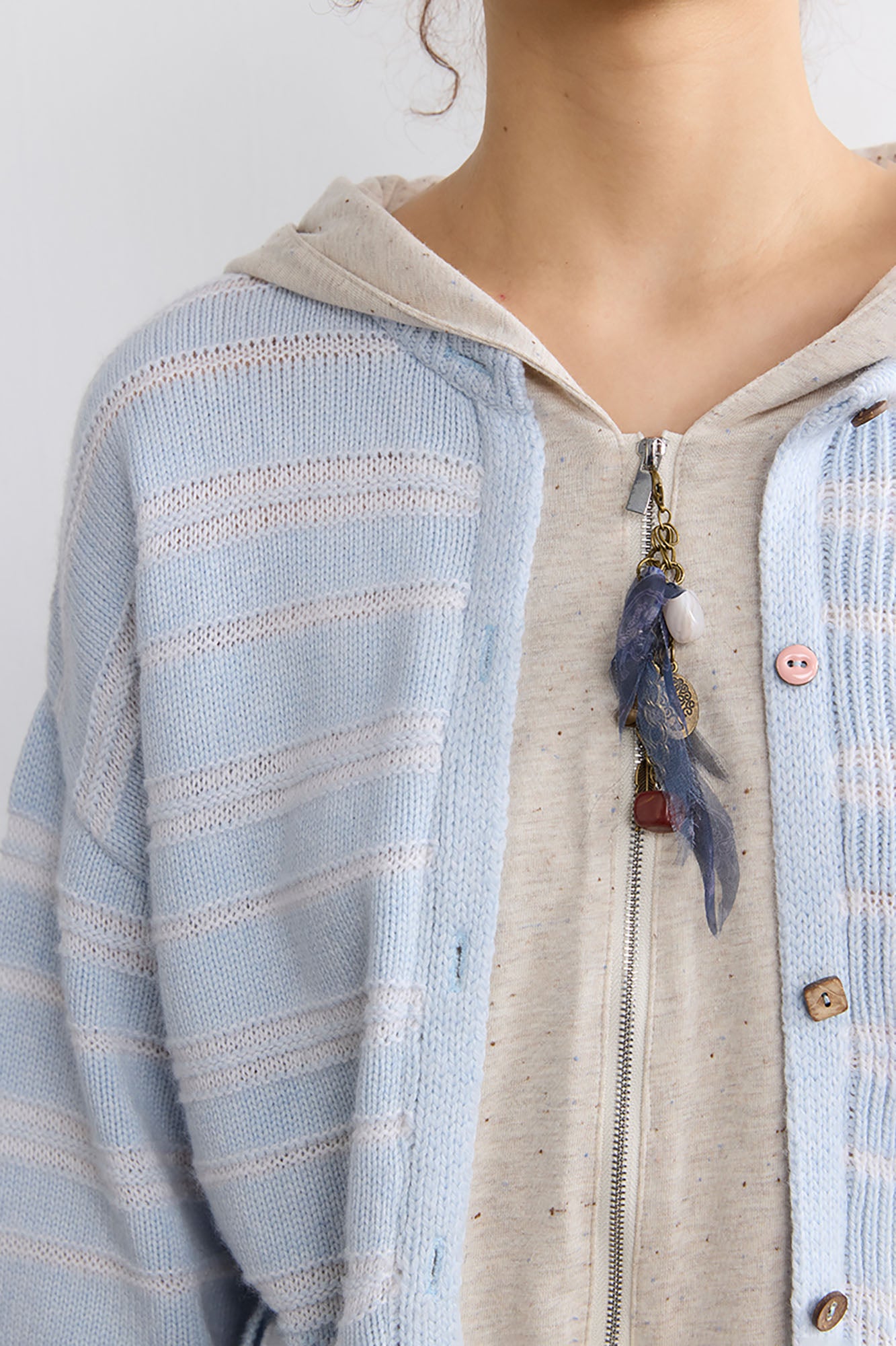 NOESE Faux Layered Hooded Cardigan