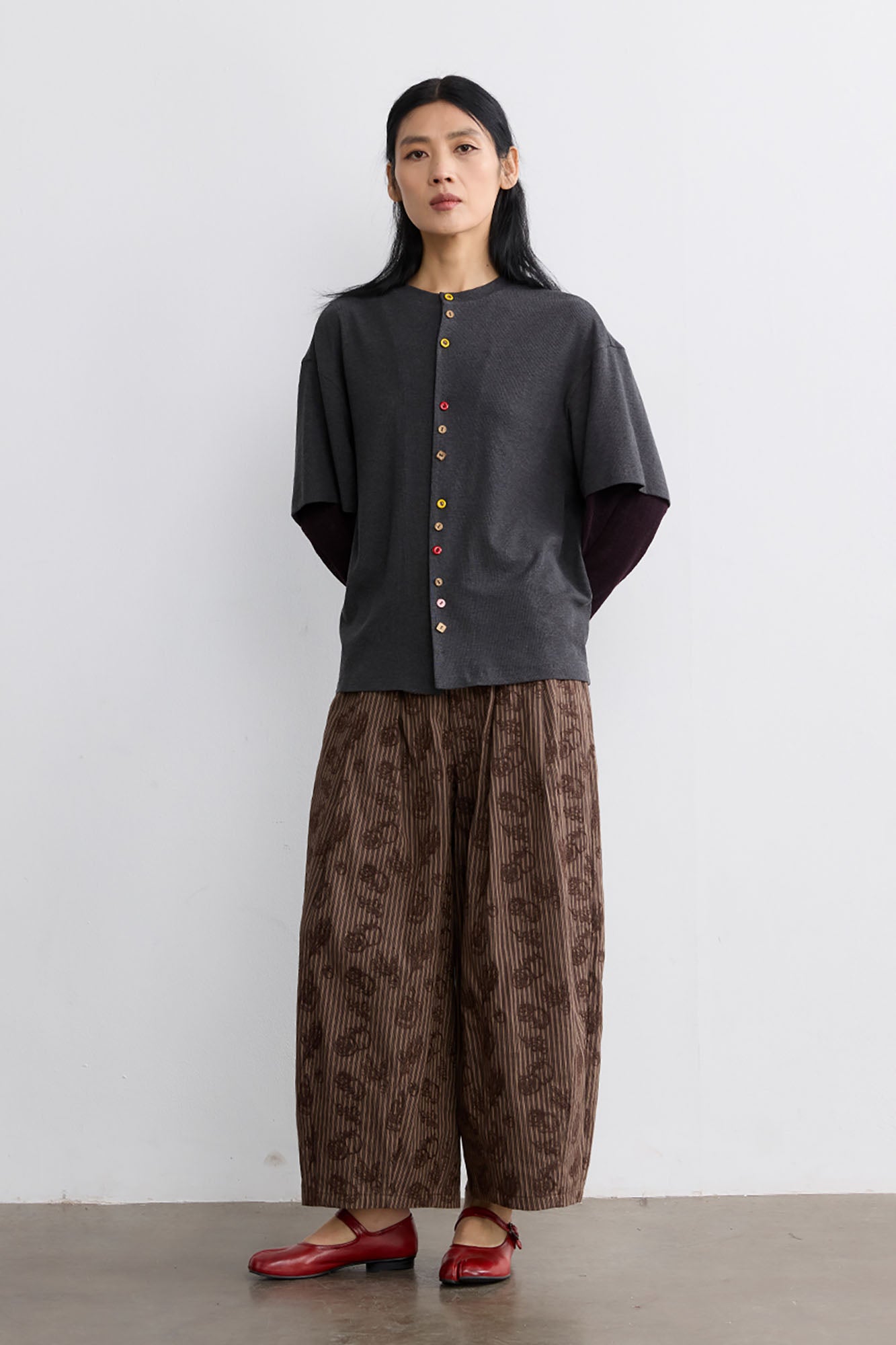 NOESE Layered Mixed-Button Long-Sleeve Tee