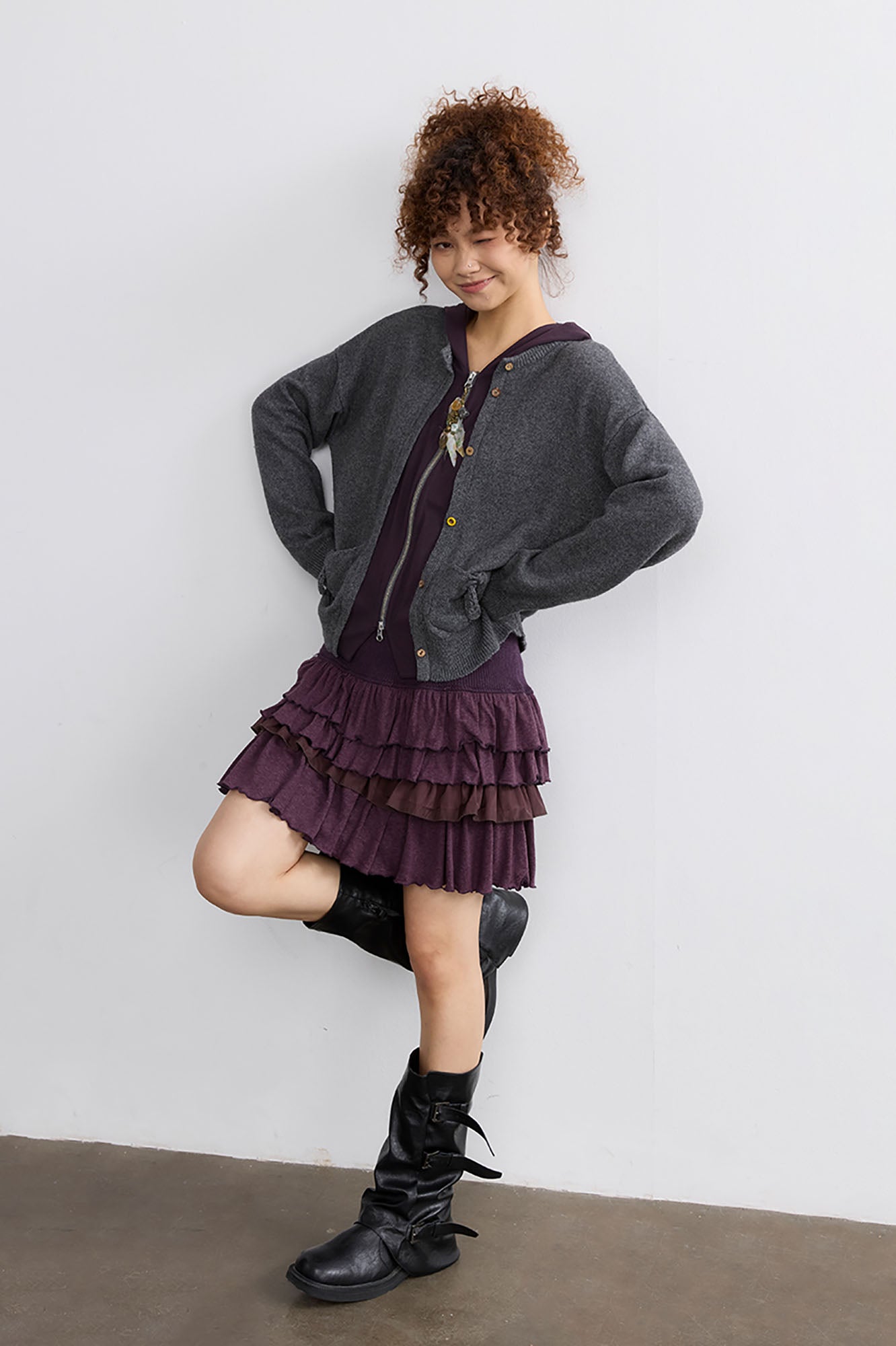 NOESE Faux Layered Hooded Cardigan