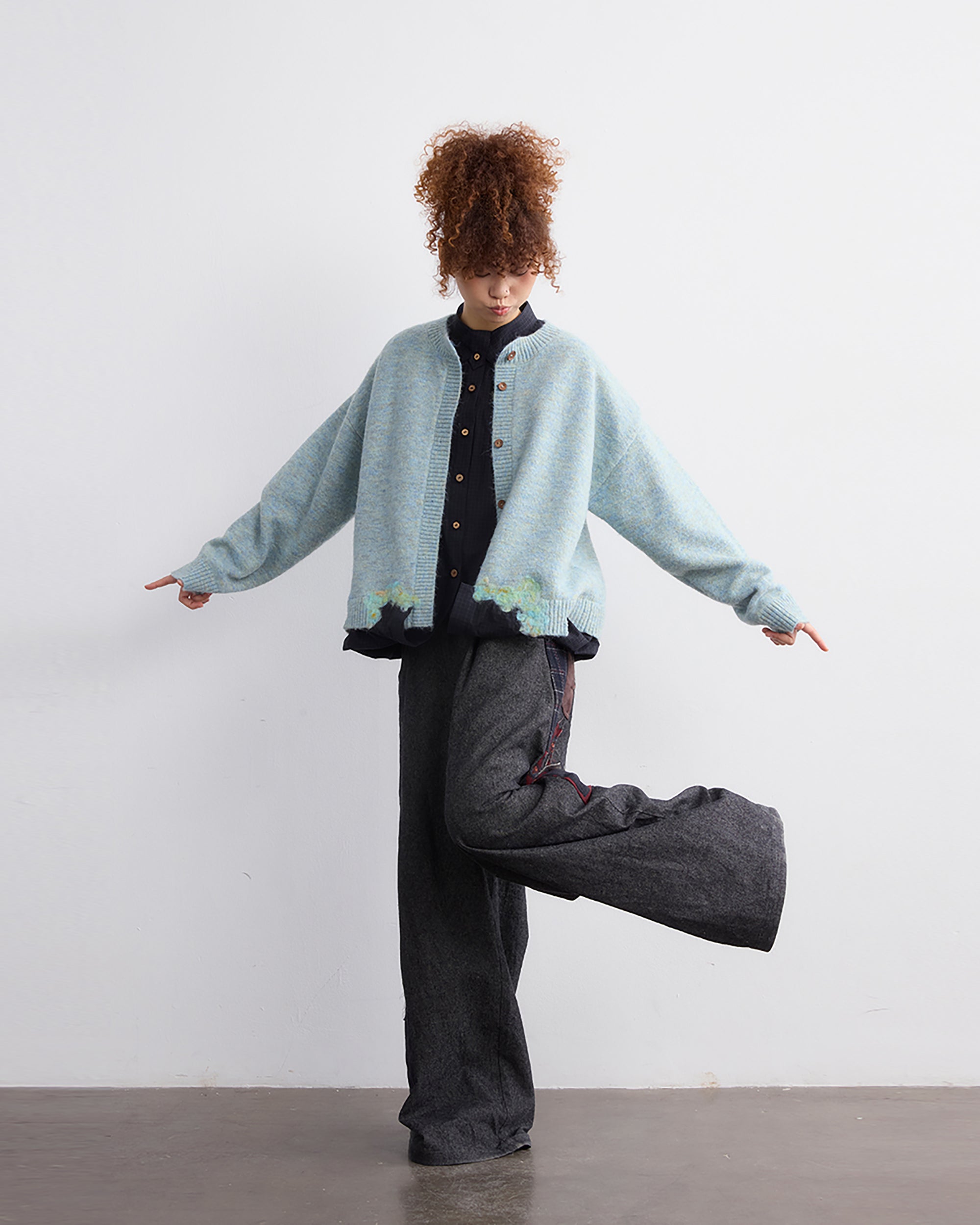 NOESE Faux Layer Checked Felt Patchwork Cardigan