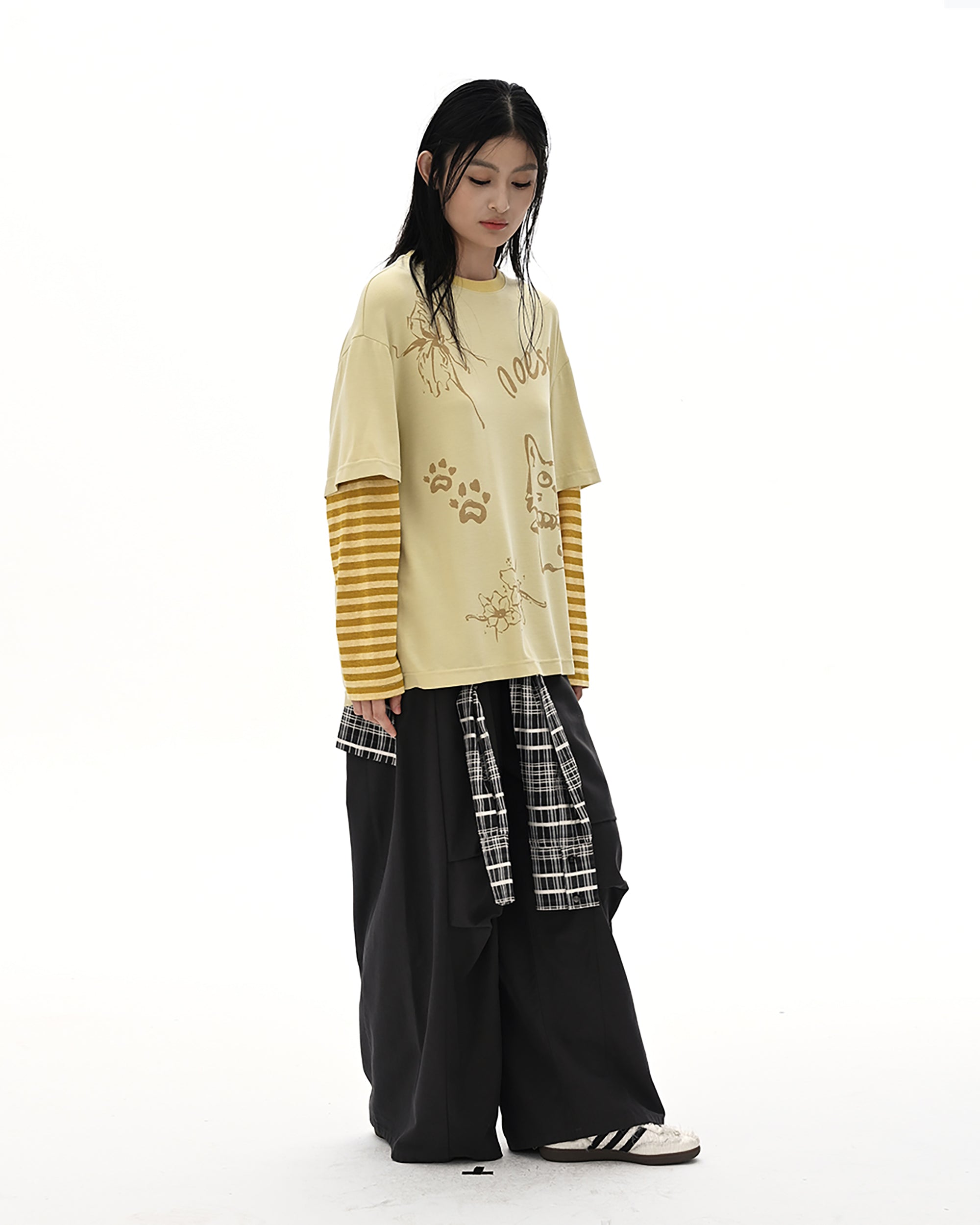 NOESE Detachable Plaid Drape Cargo Pants