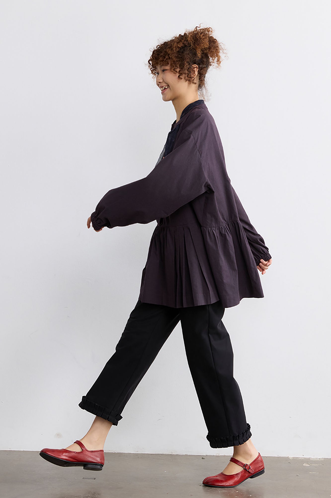 NOESE Dark Plaid Sash-Tie Pants