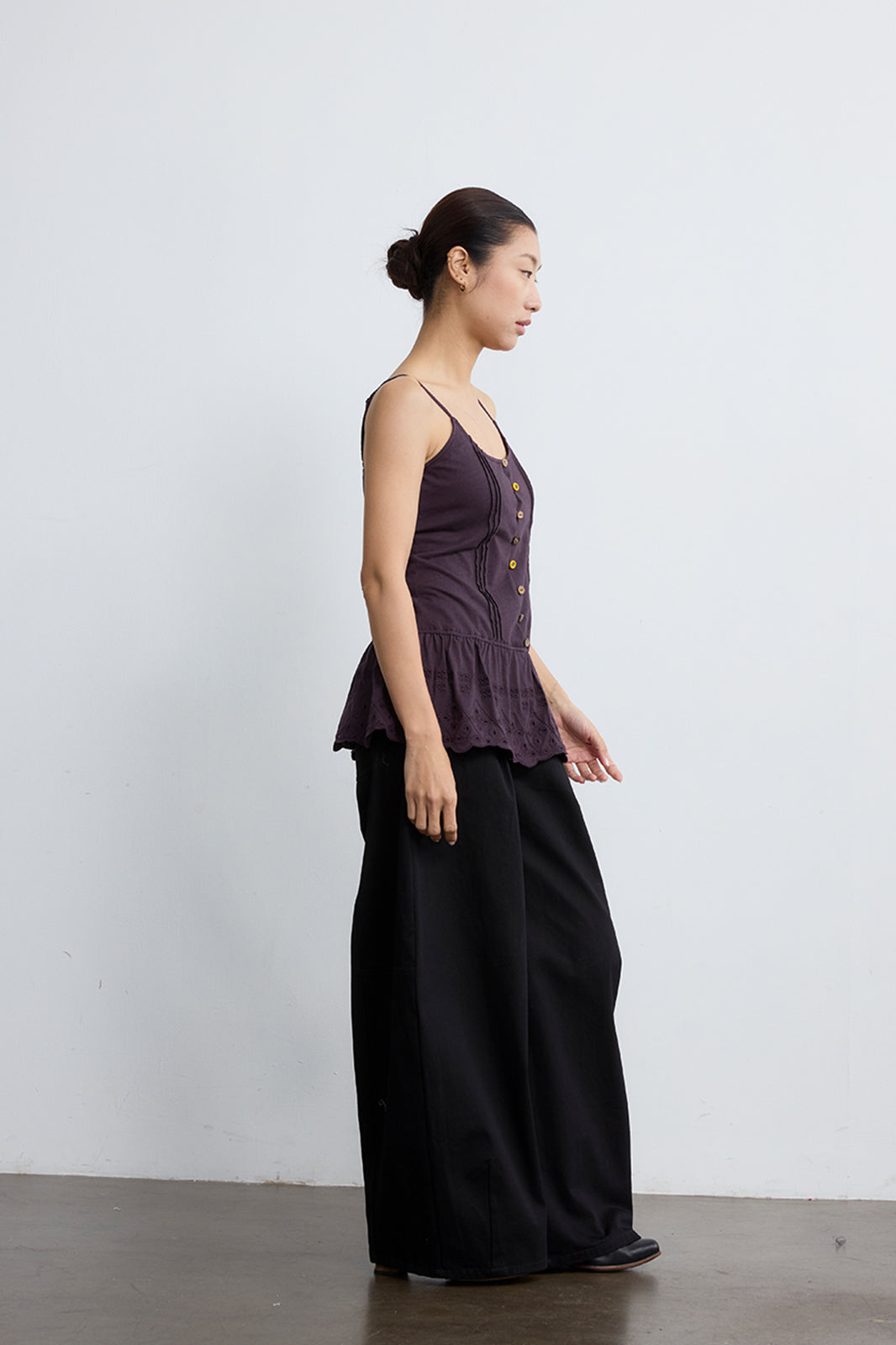 NOESE Button Eyelet Peplum Cami Top