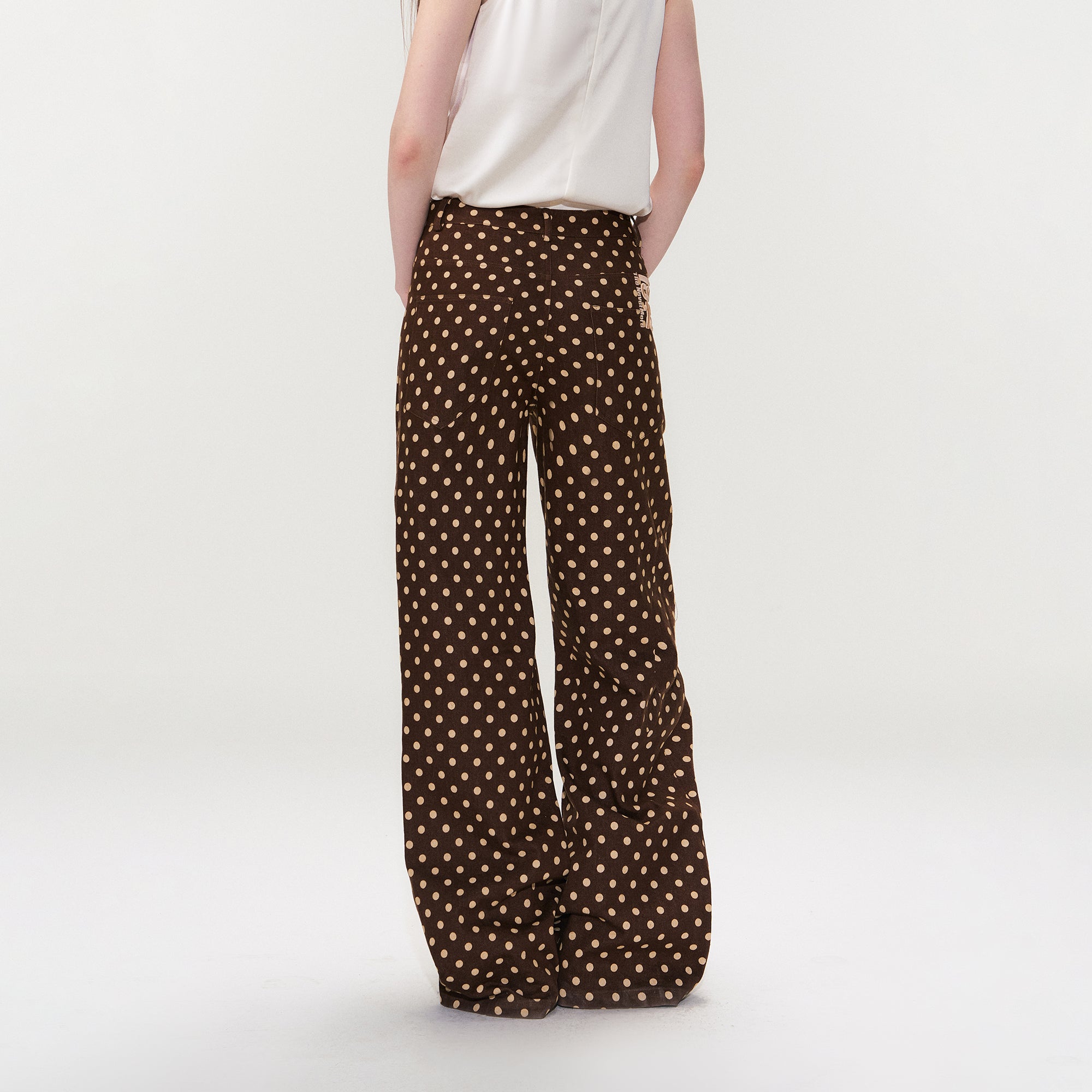 THE NEVERMORE Retro Polka Dot Embroidered Wide-Leg Pants