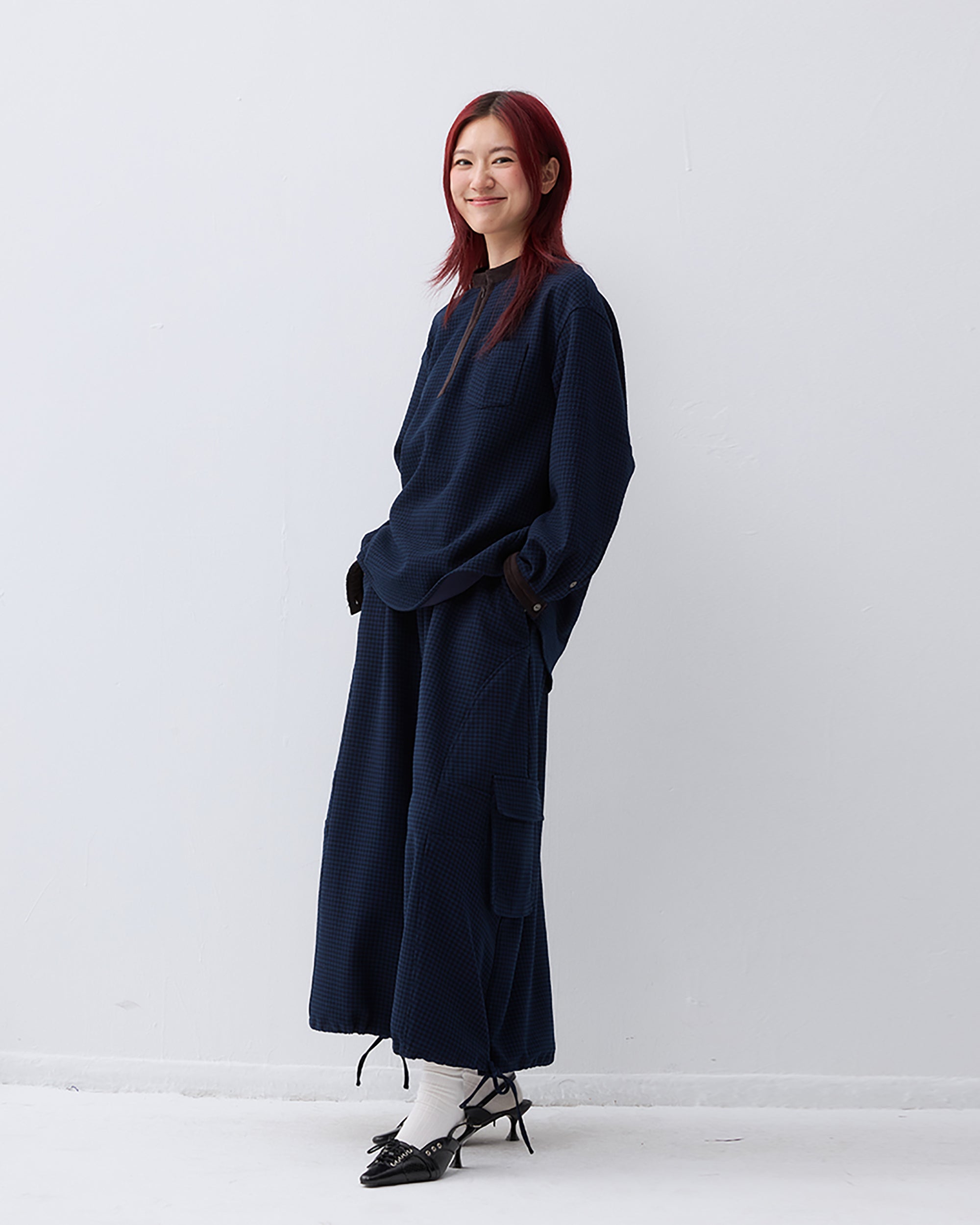 NOESE Retro Check Wool-Blend Cropped Skirt Pants