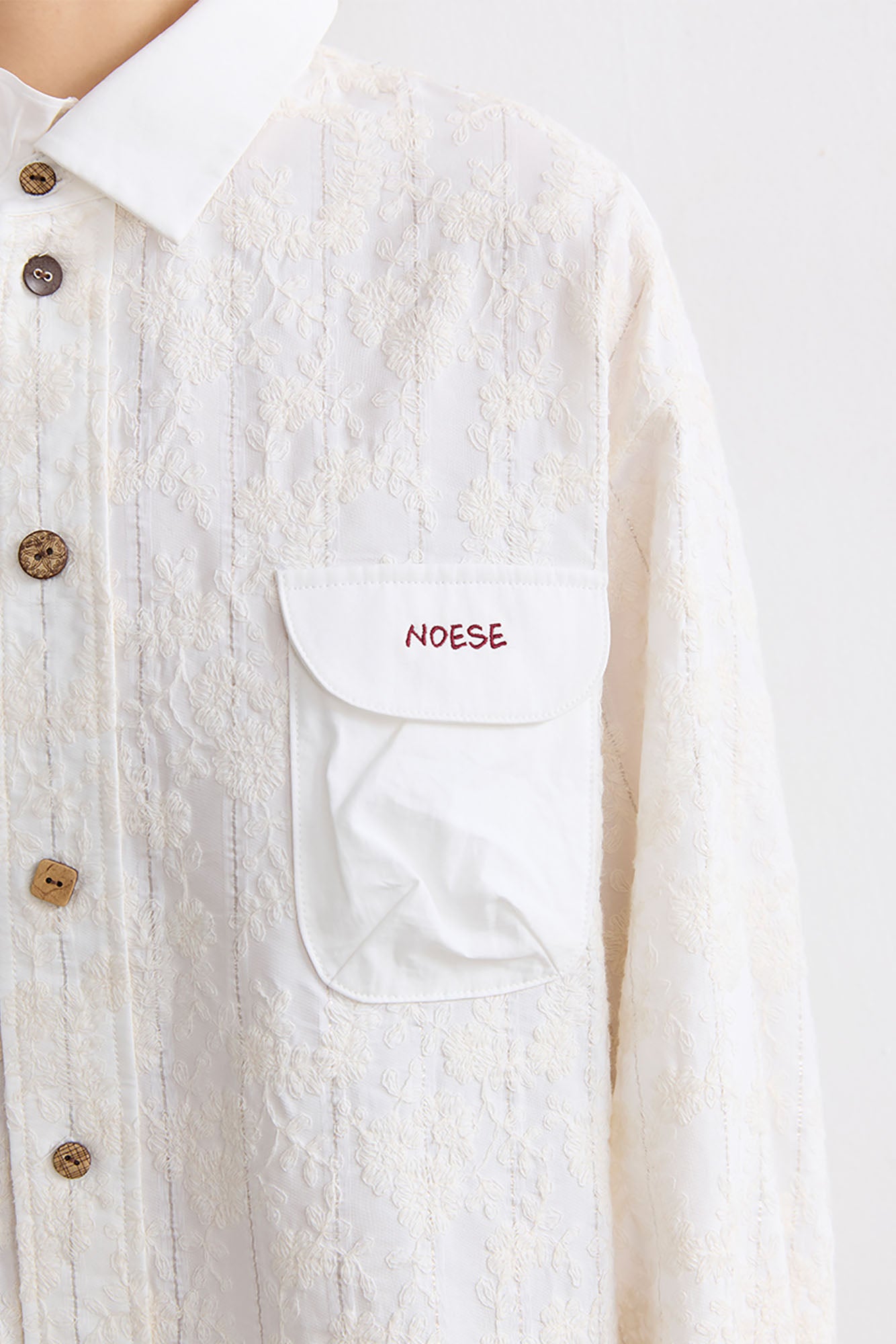 NOESE Asymmetrical Ruffle Collar Embroidered Shirt