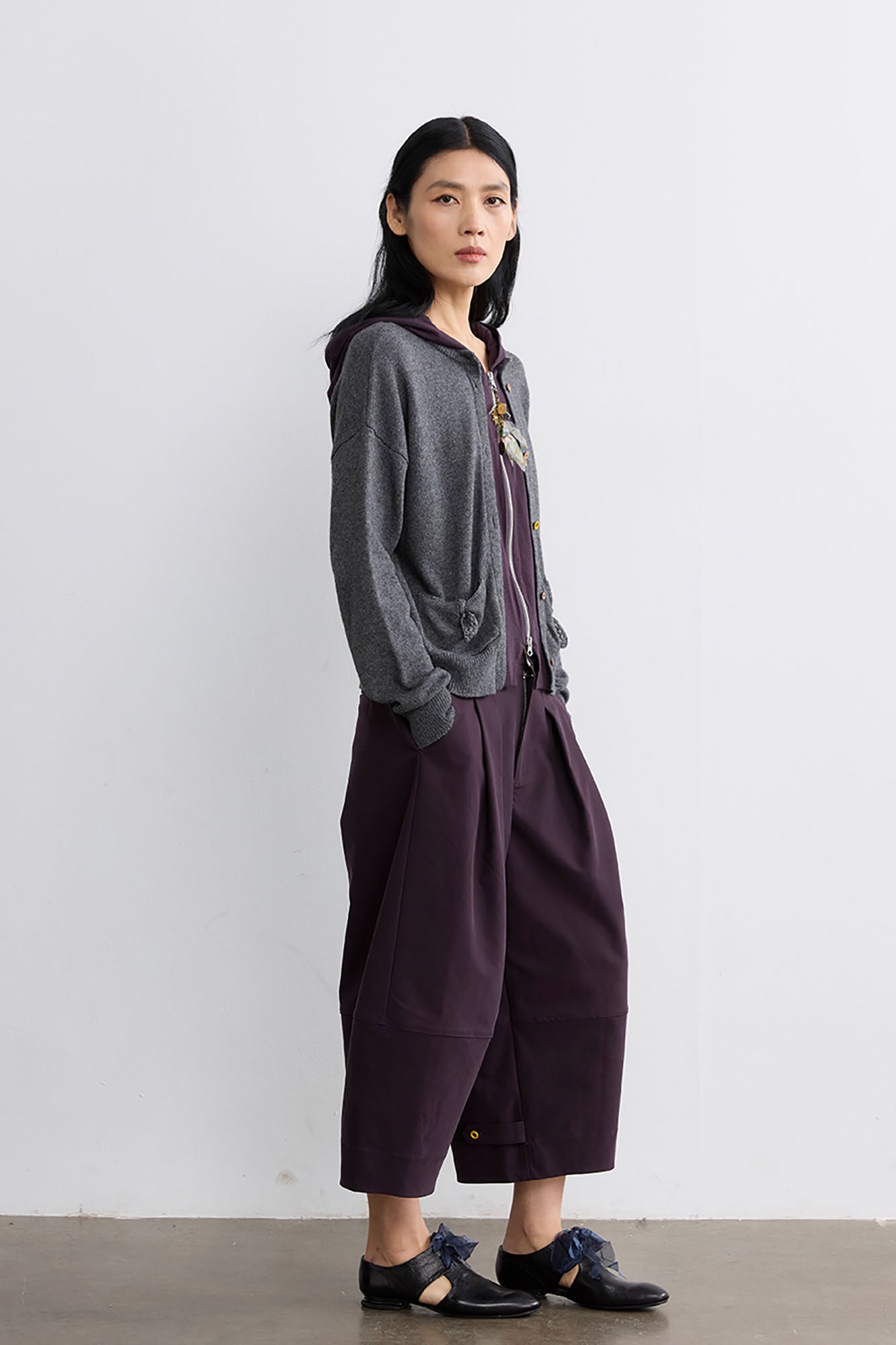 NOESE Faux Layered Hooded Cardigan
