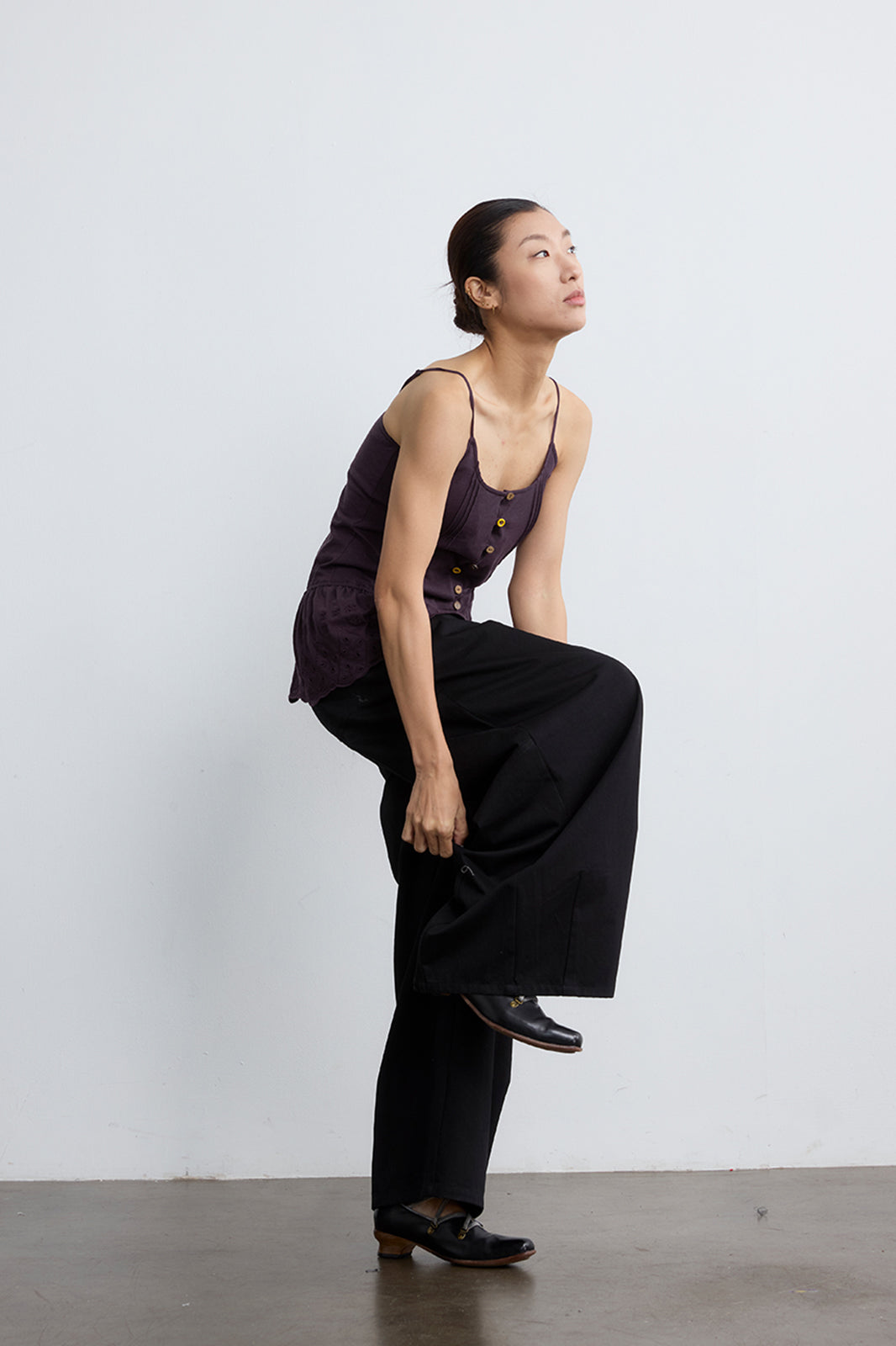NOESE Button Eyelet Peplum Cami Top