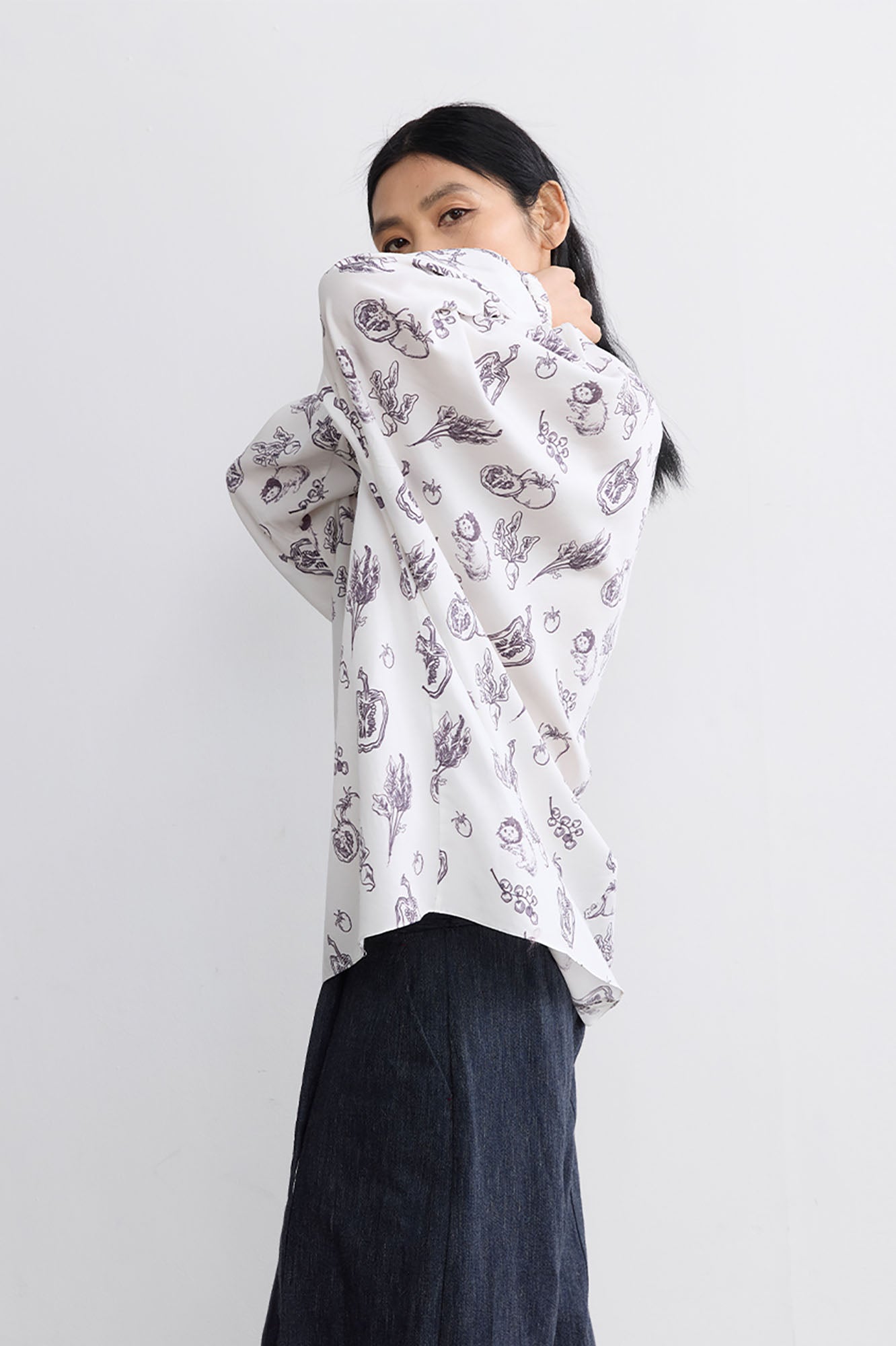 NOESE Botanical Full-Print Tie-Neck Blouse