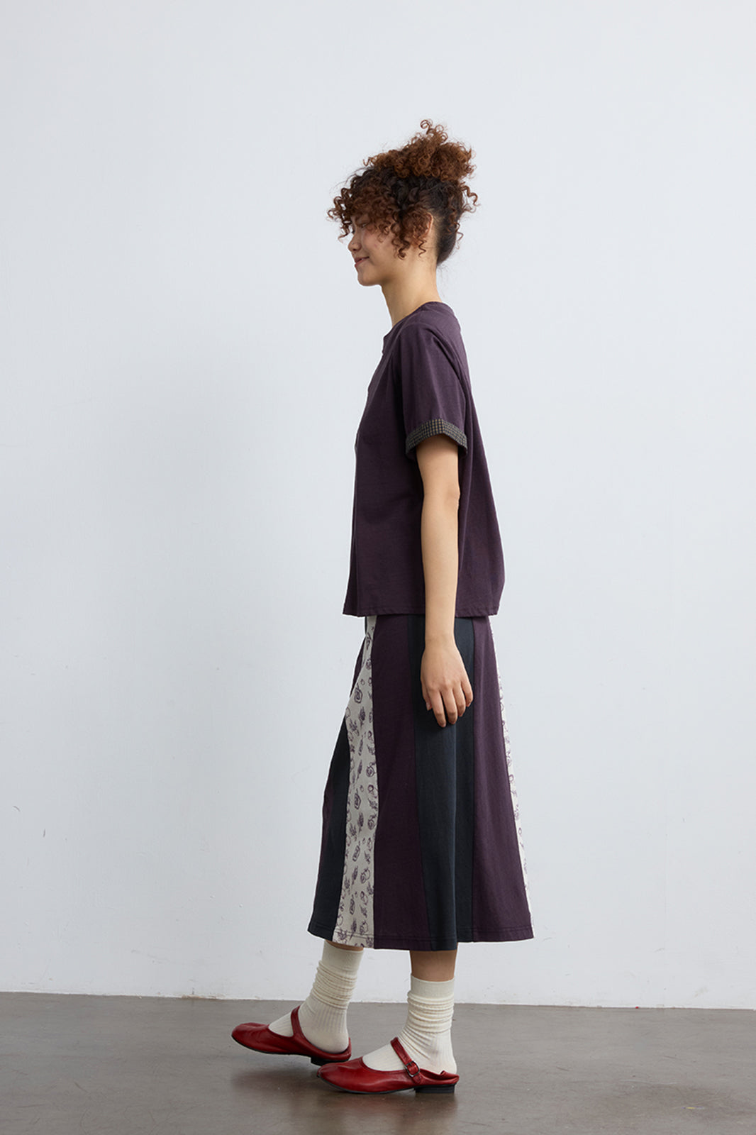NOESE Spliced Botanical Graphic Midi Skirt