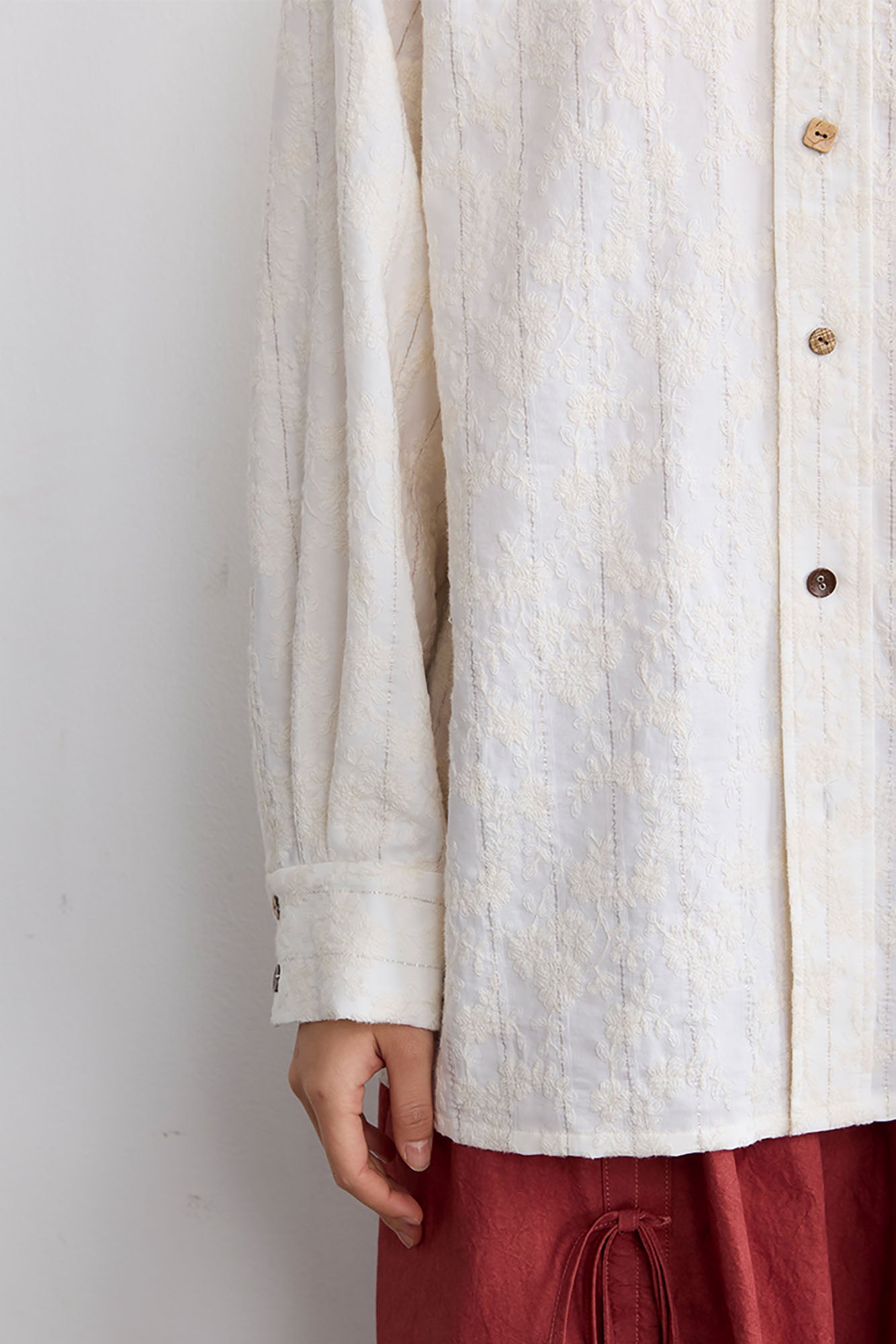 NOESE Asymmetrical Ruffle Collar Embroidered Shirt