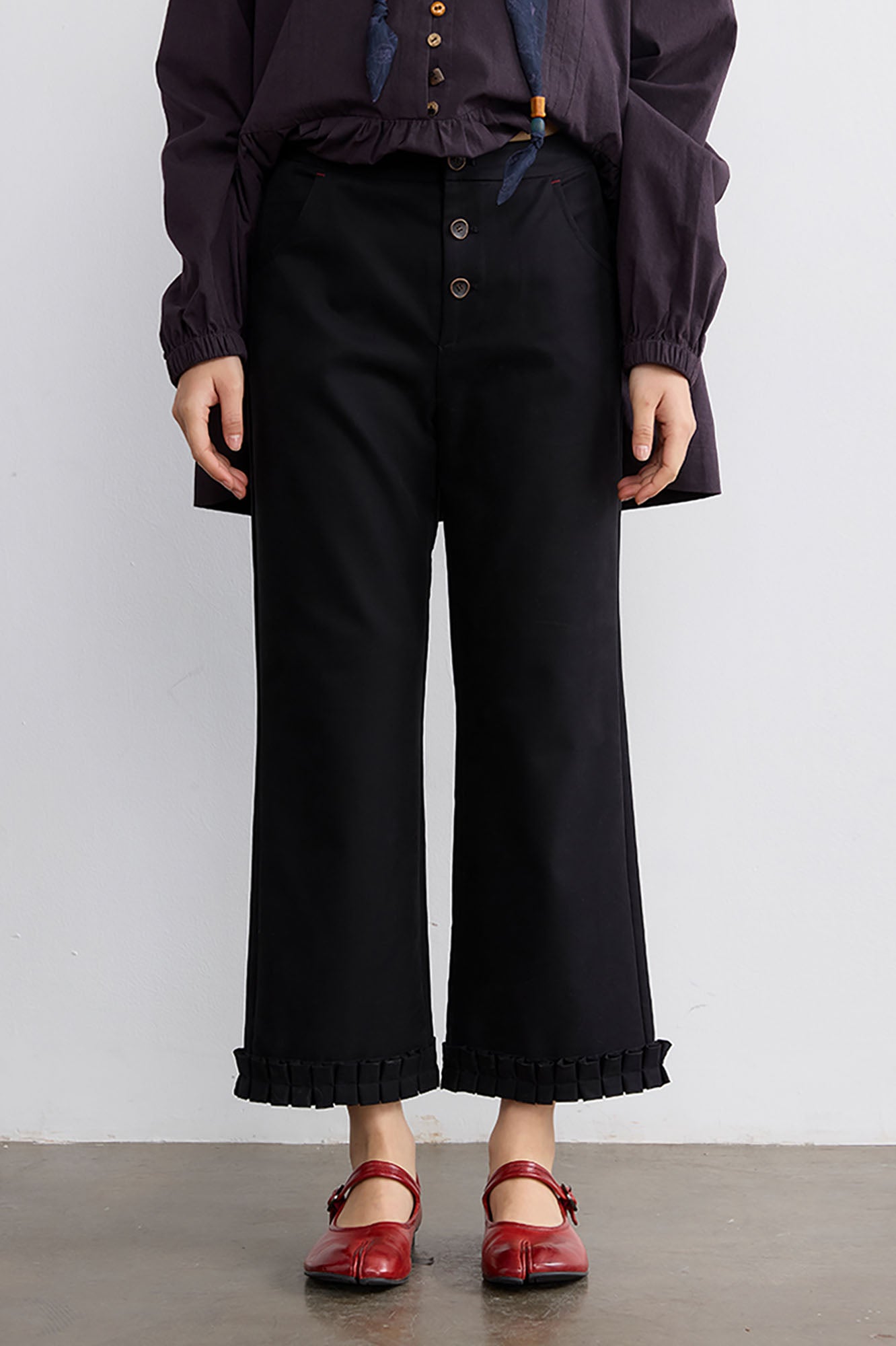 NOESE Dark Plaid Sash-Tie Pants