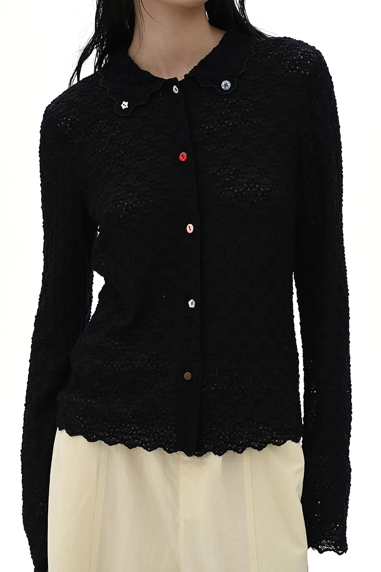 NOESE Floral-Embroidered Lace-Trimmed Cardigan