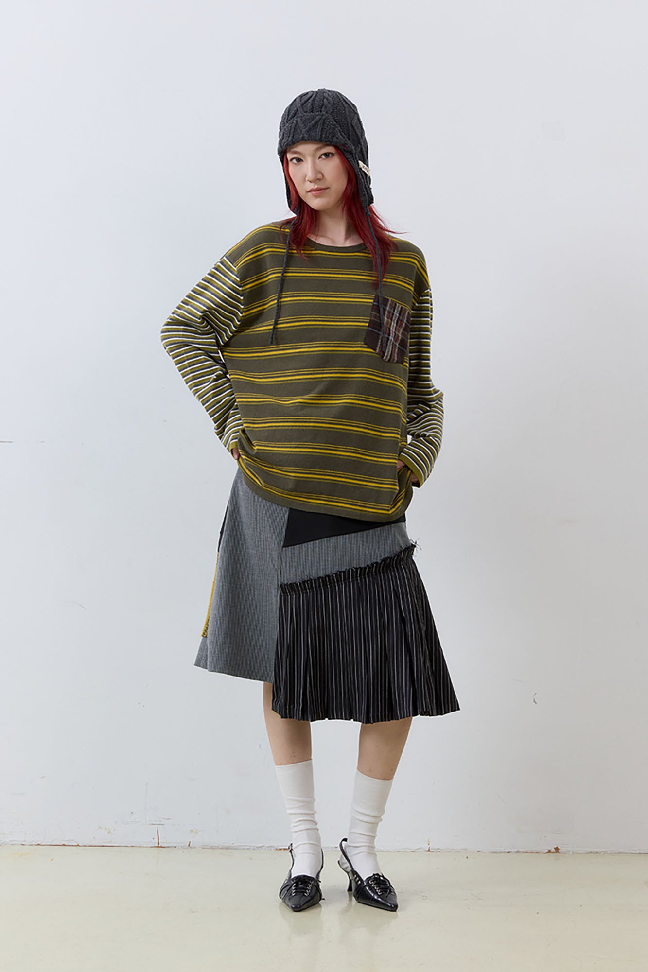 NOESE Asymmetrical Contrast Patchwork Skirt