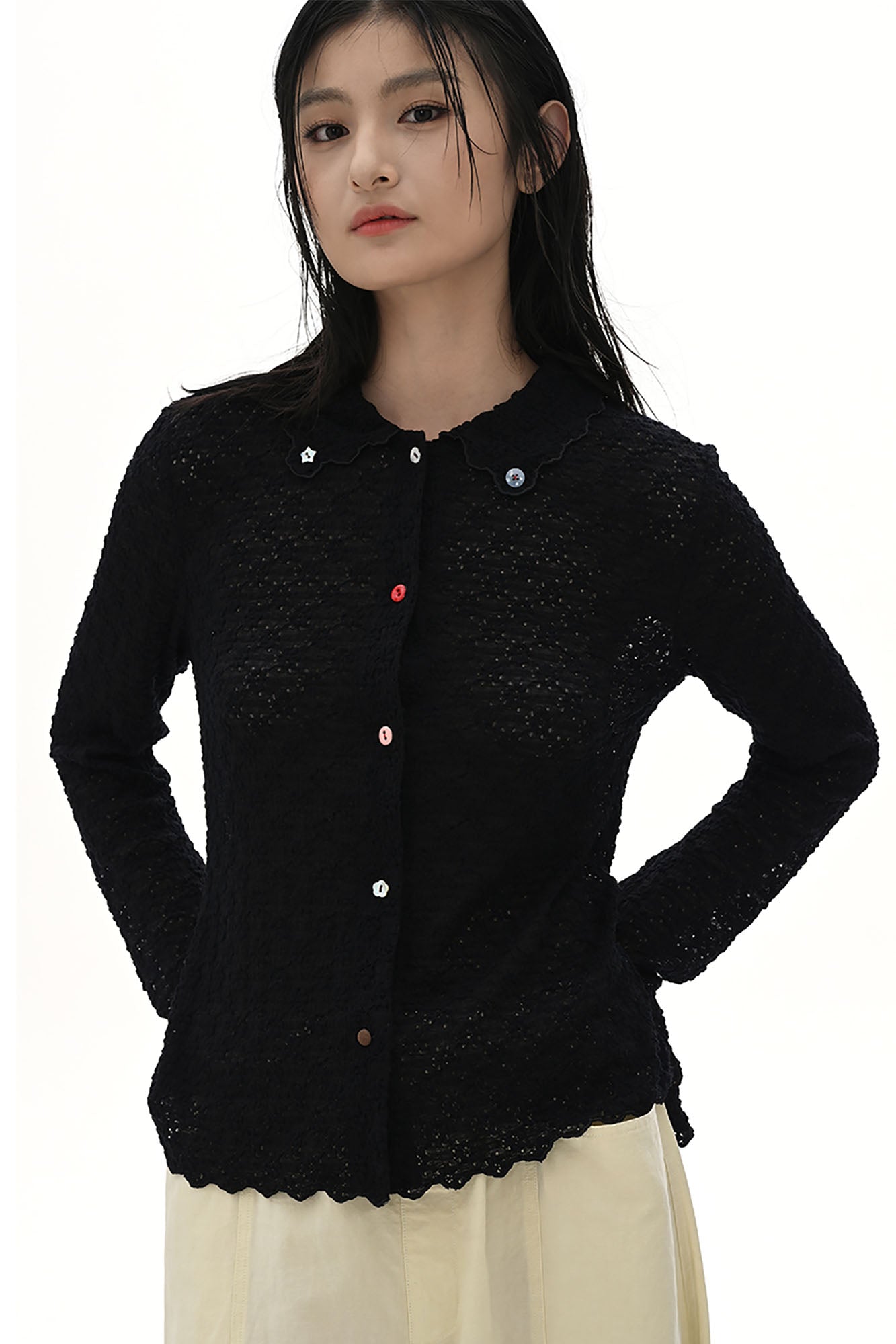 NOESE Floral-Embroidered Lace-Trimmed Cardigan