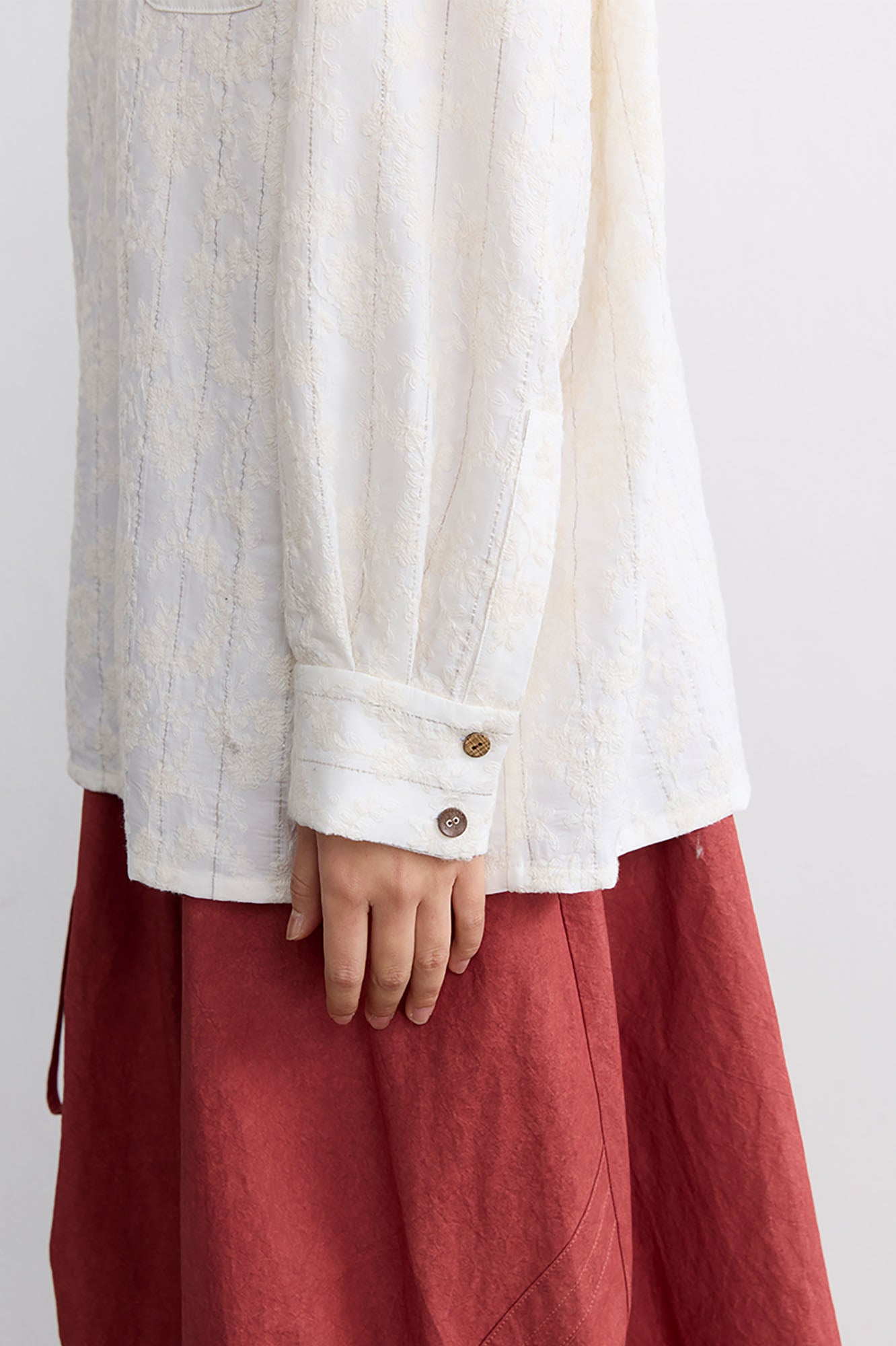 NOESE Asymmetrical Ruffle Collar Embroidered Shirt