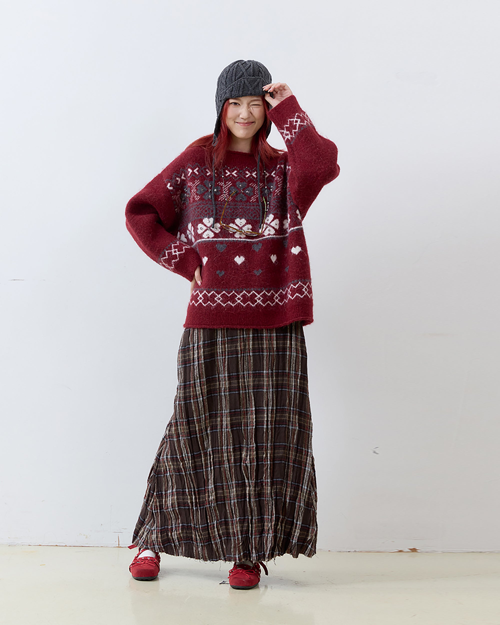 NOESE Crinkled Plaid Woo-Blend Maxi Skirt