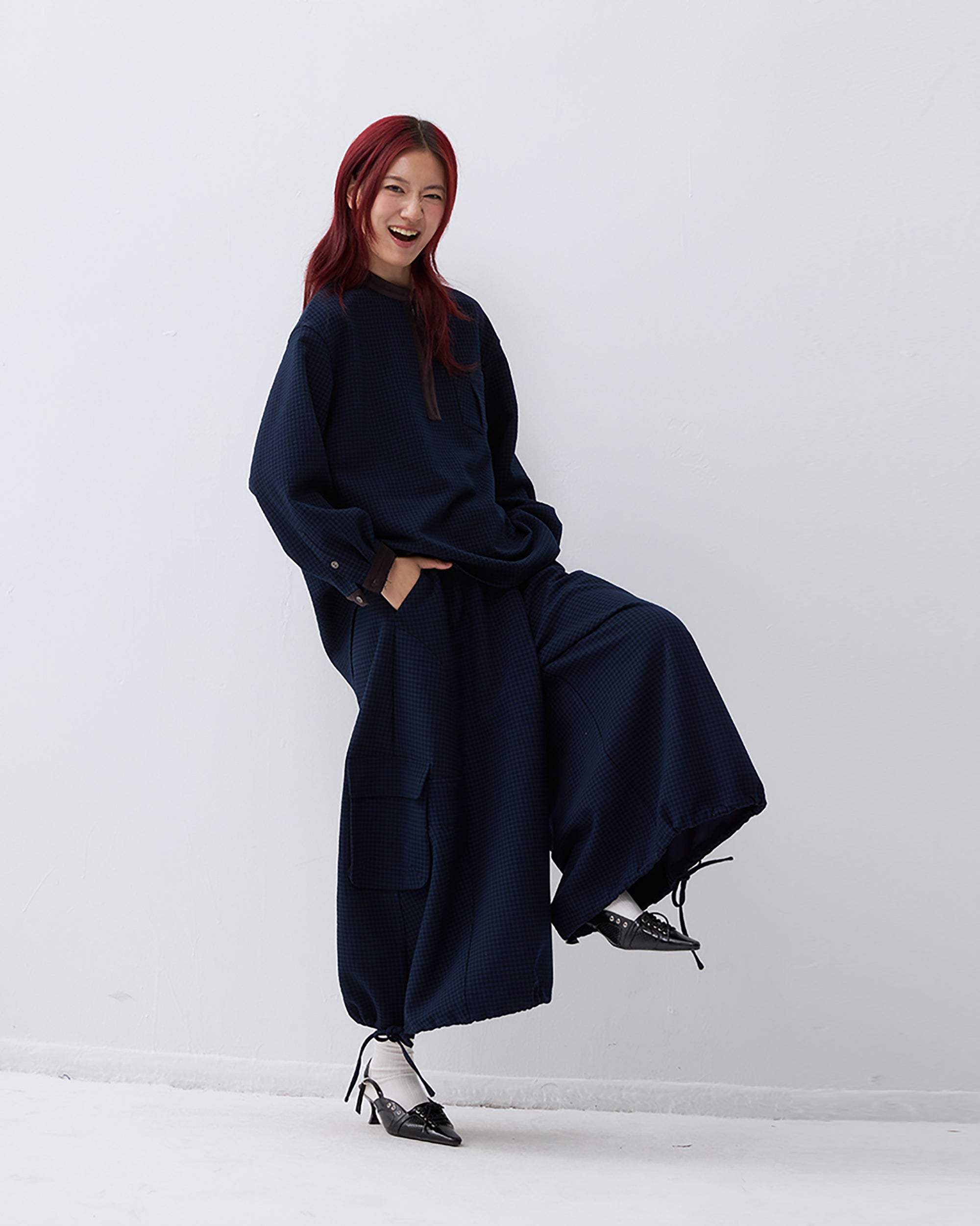 NOESE Retro Check Wool-Blend Cropped Skirt Pants