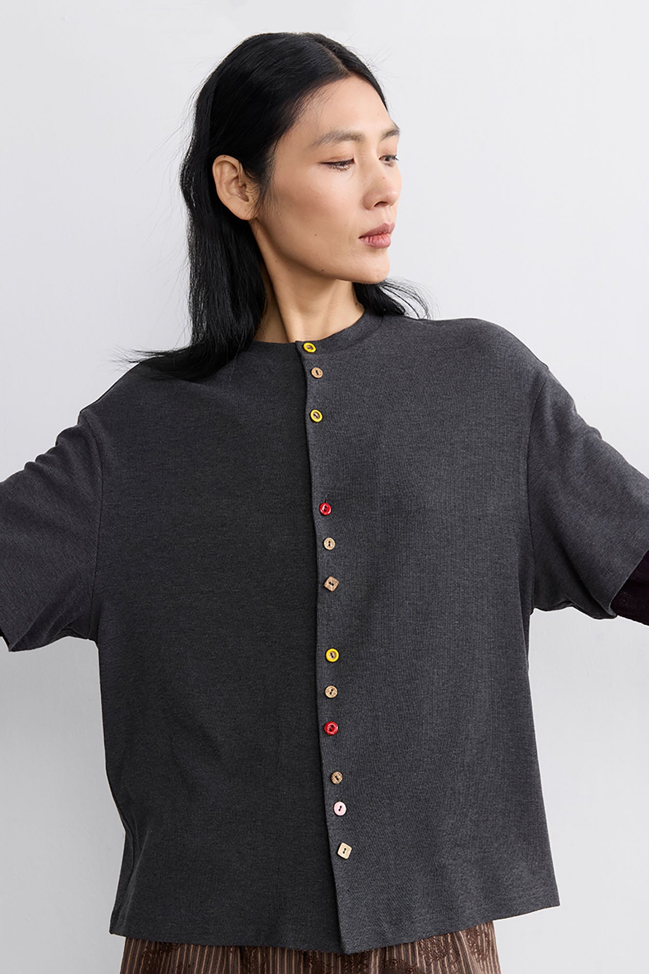 NOESE Layered Mixed-Button Long-Sleeve Tee