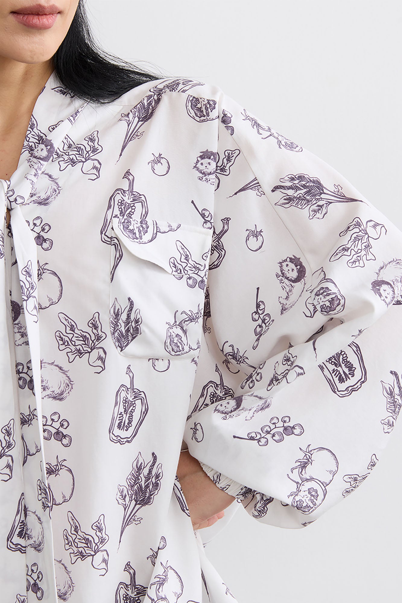 NOESE Botanical Full-Print Tie-Neck Blouse
