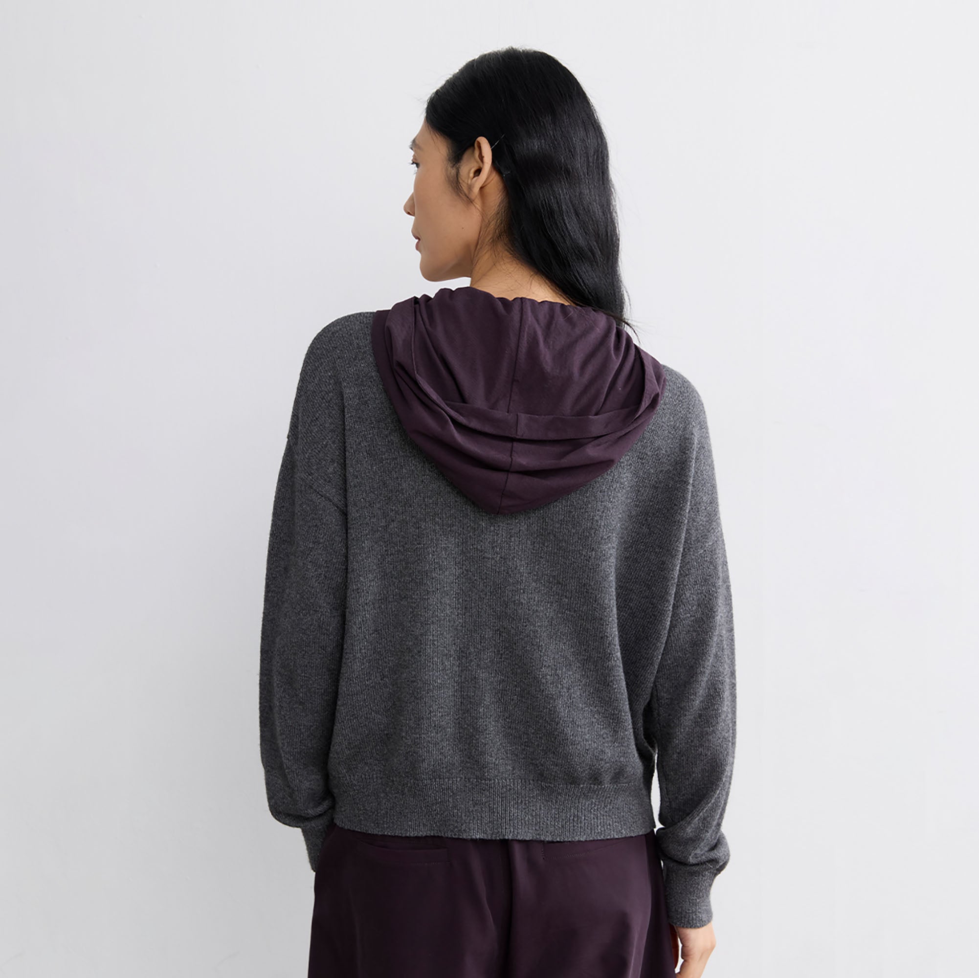 NOESE Faux Layered Hooded Cardigan