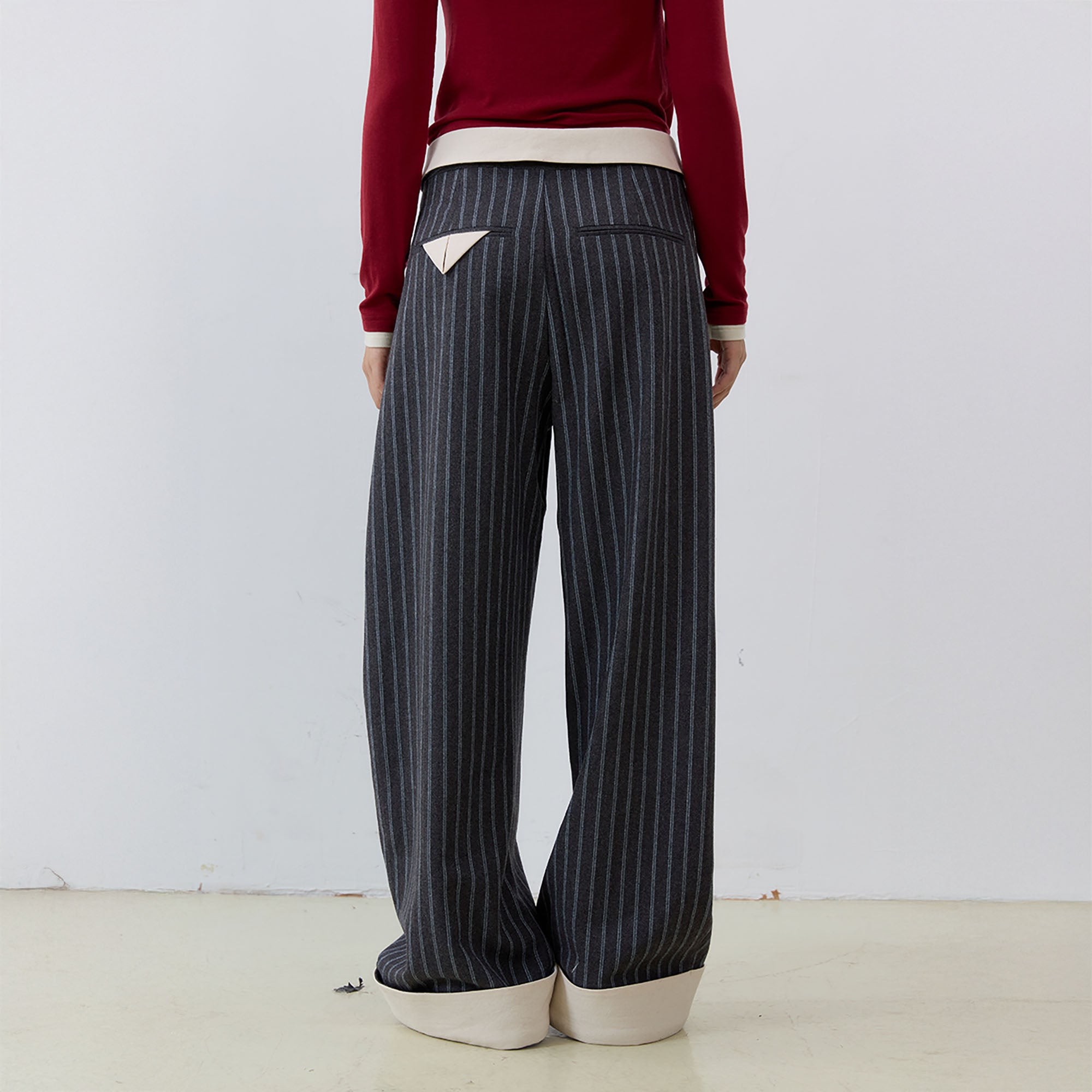 NOESE Foldover Waist Pinstripe Wool-Blend Wide-Leg Trousers
