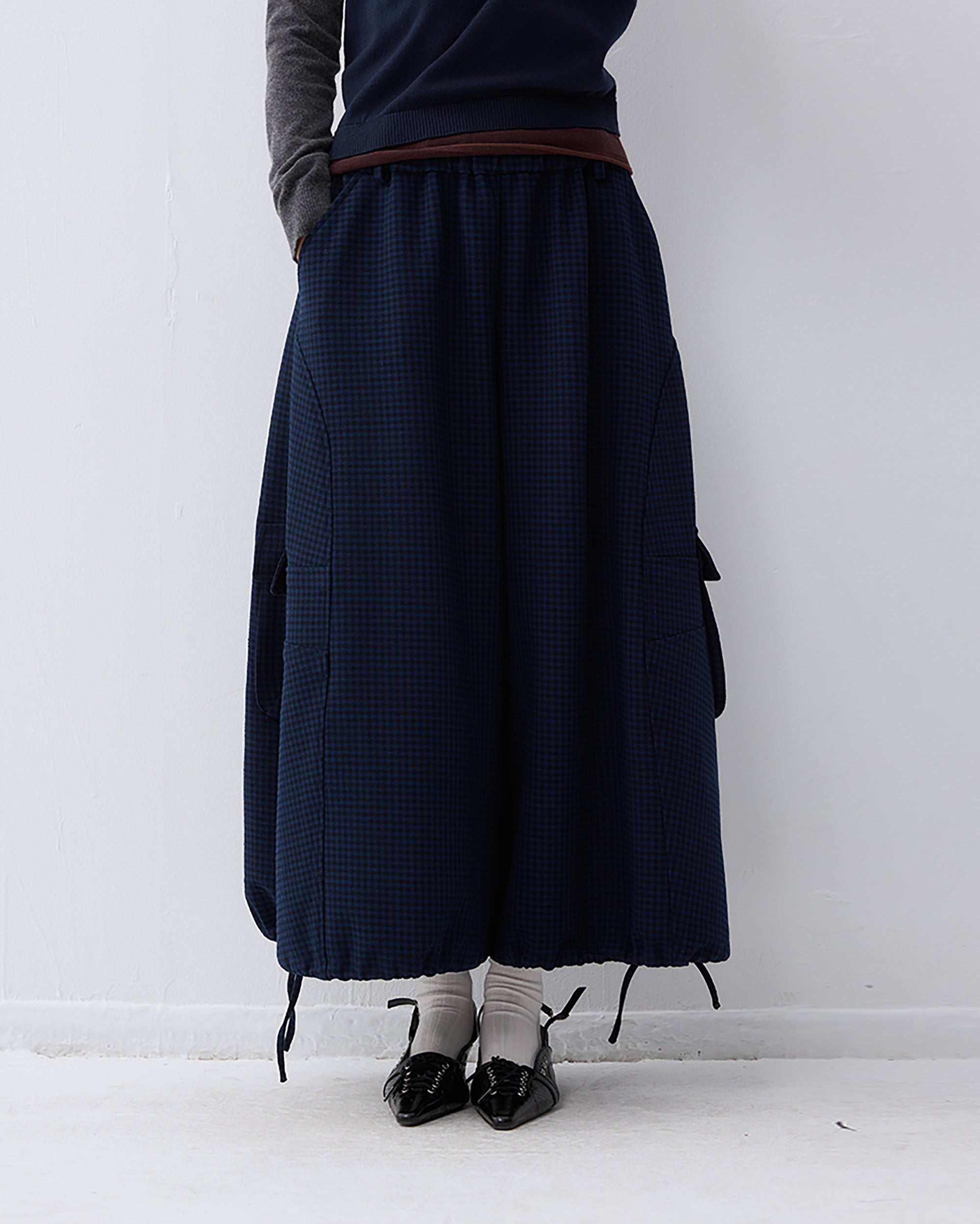 NOESE Retro Check Wool-Blend Cropped Skirt Pants