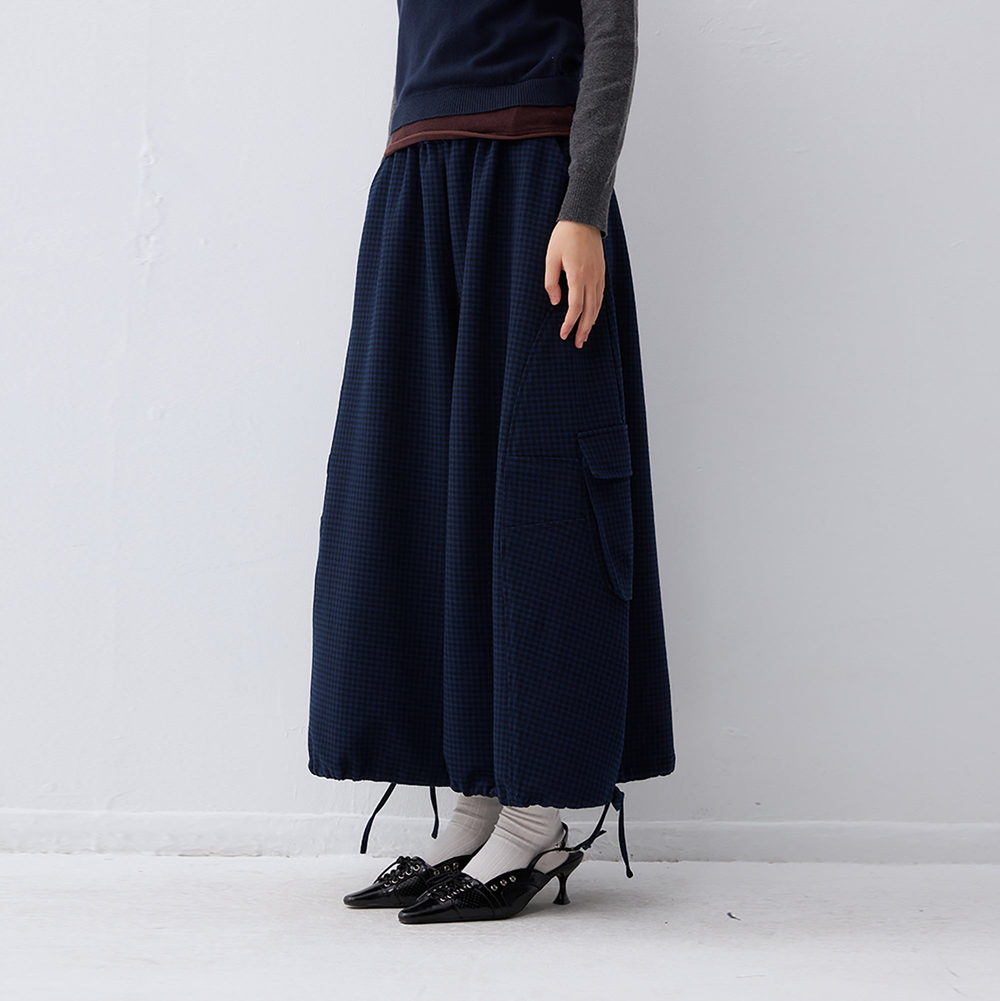 NOESE Retro Check Wool-Blend Cropped Skirt Pants