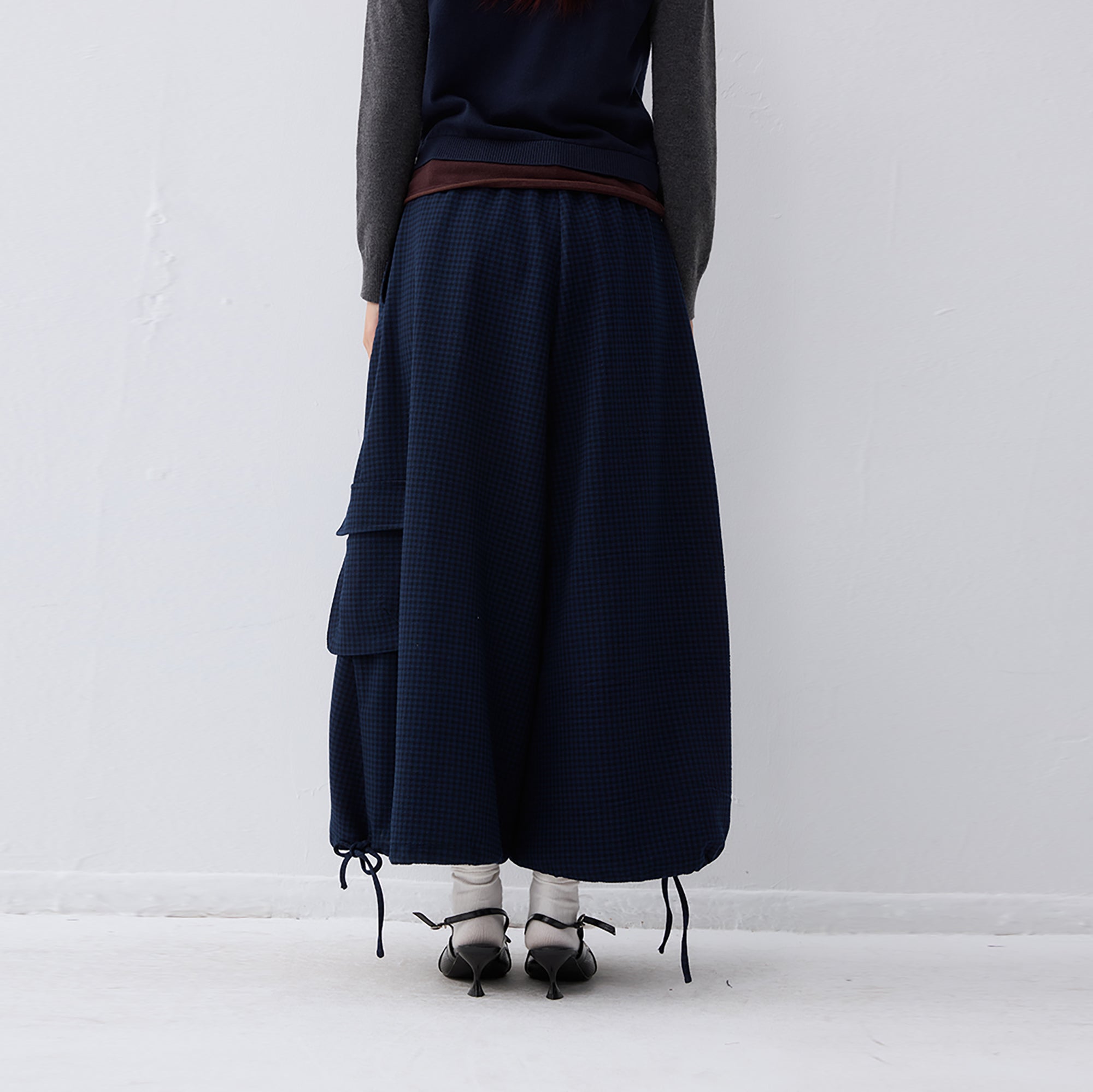 NOESE Retro Check Wool-Blend Cropped Skirt Pants