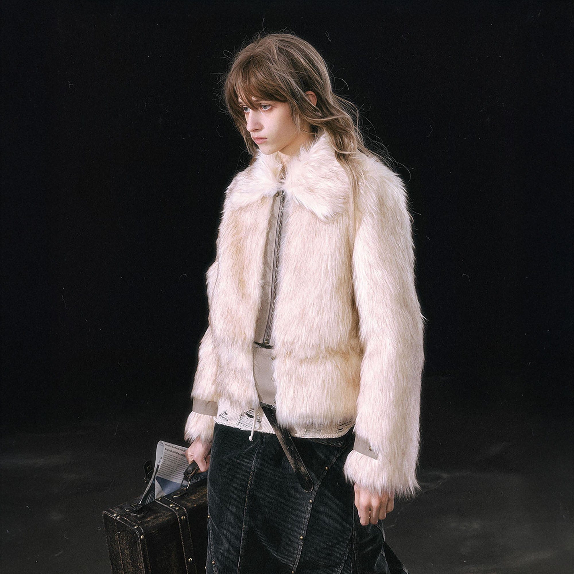 CESTNOUS Detachable Hem Spliced Faux Fur Jacket