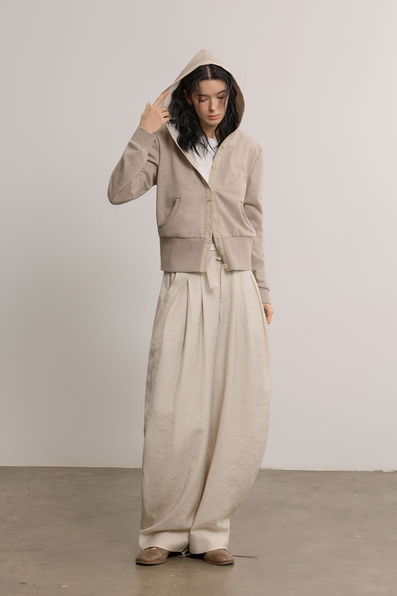SAME FLOW Modern Cropped Botton-Up Hoodie