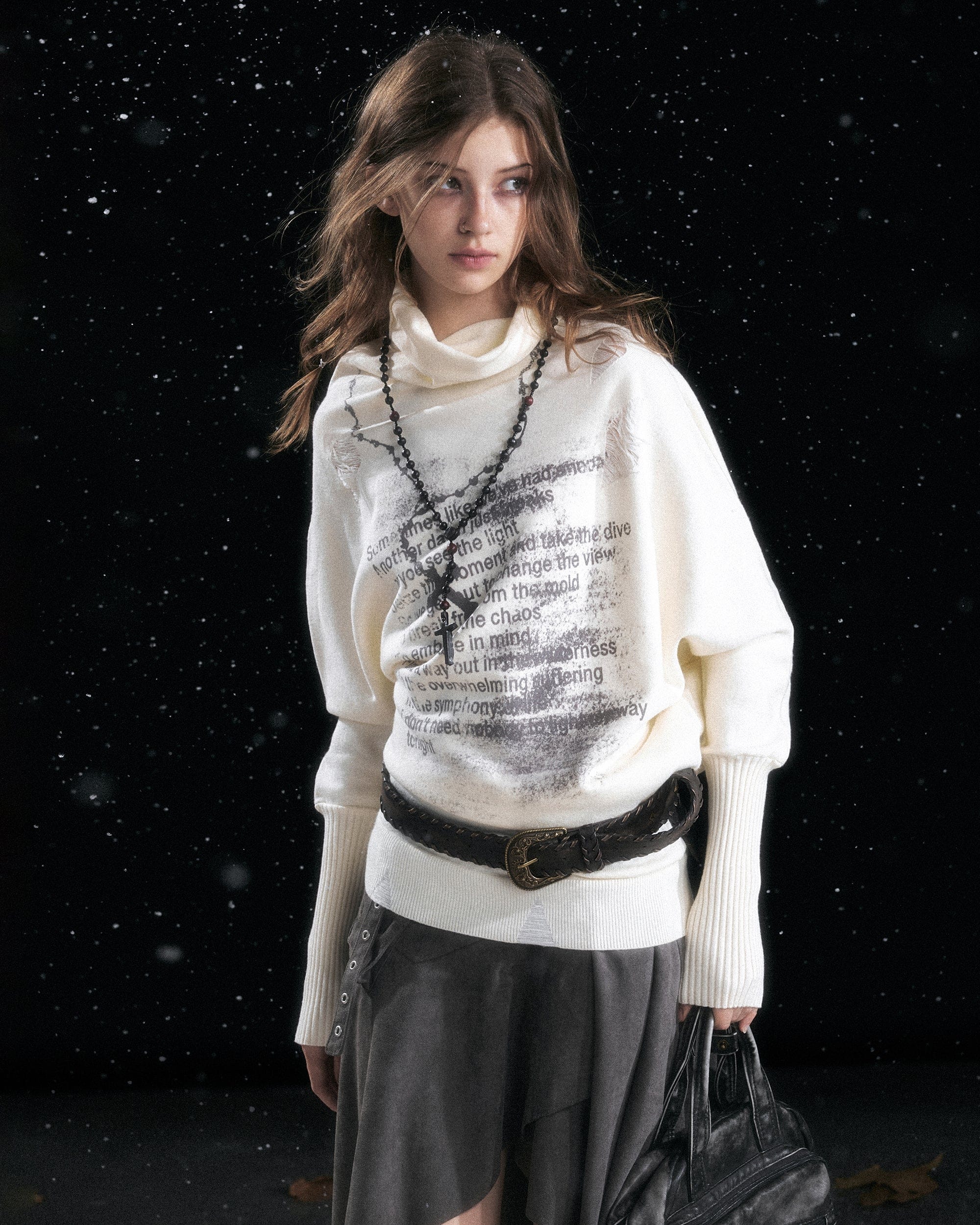 CESTNOUS Asymmetric Batwing Turtleneck Sweater